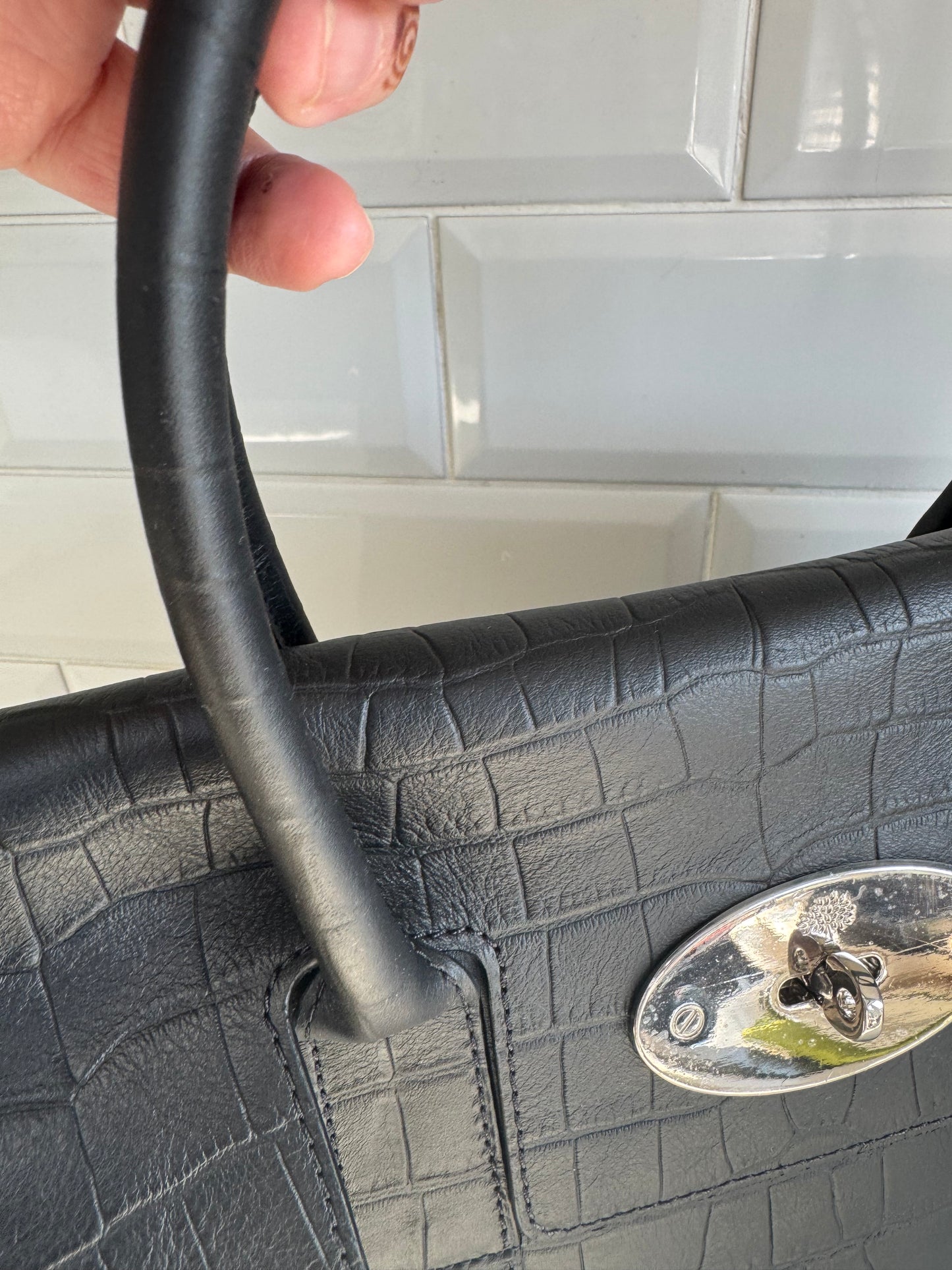 Mulberry Matte Croc Embossed Bayswater - Black