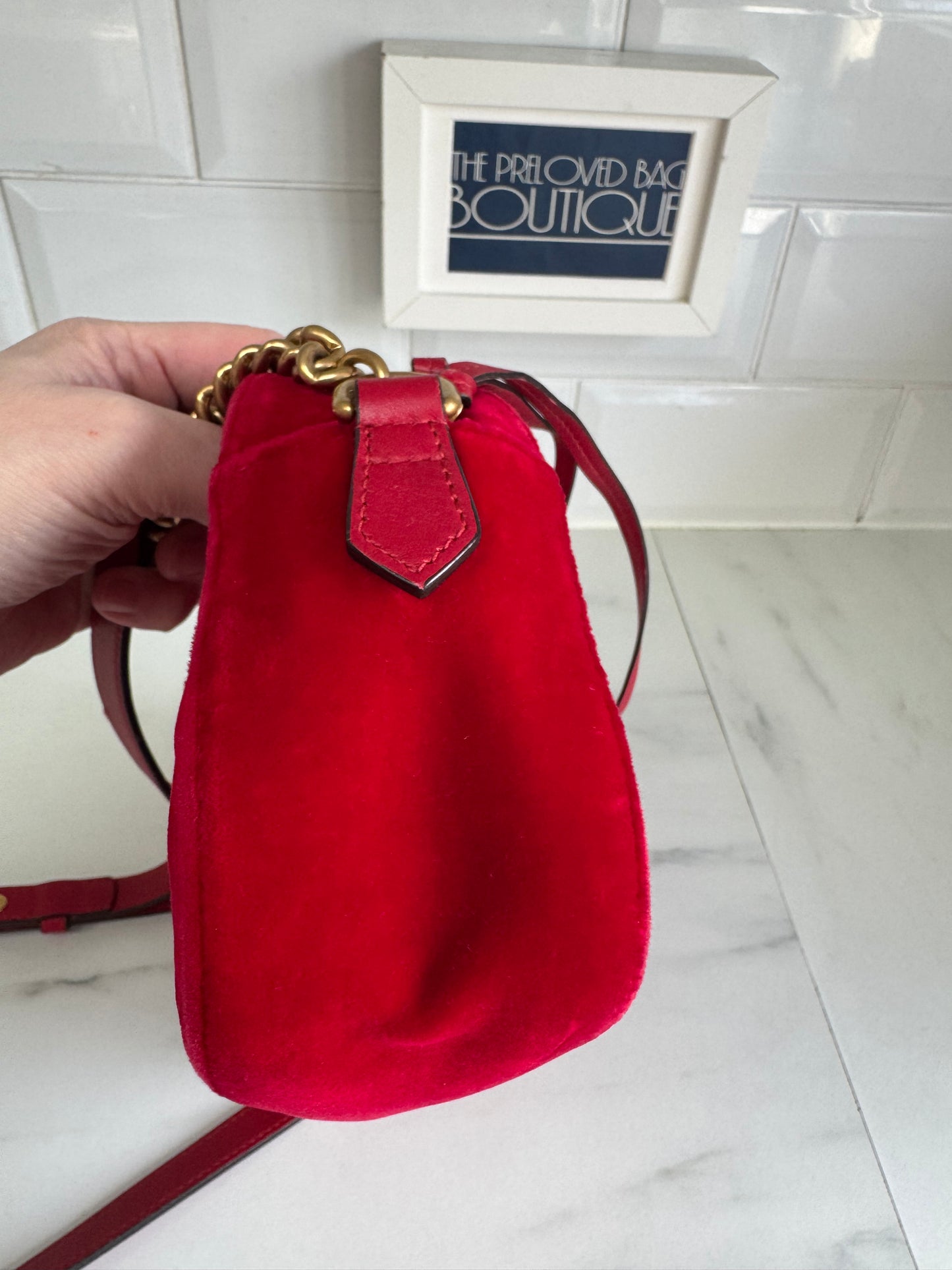 Gucci Marmont Small Camera Bag - Red Velvet