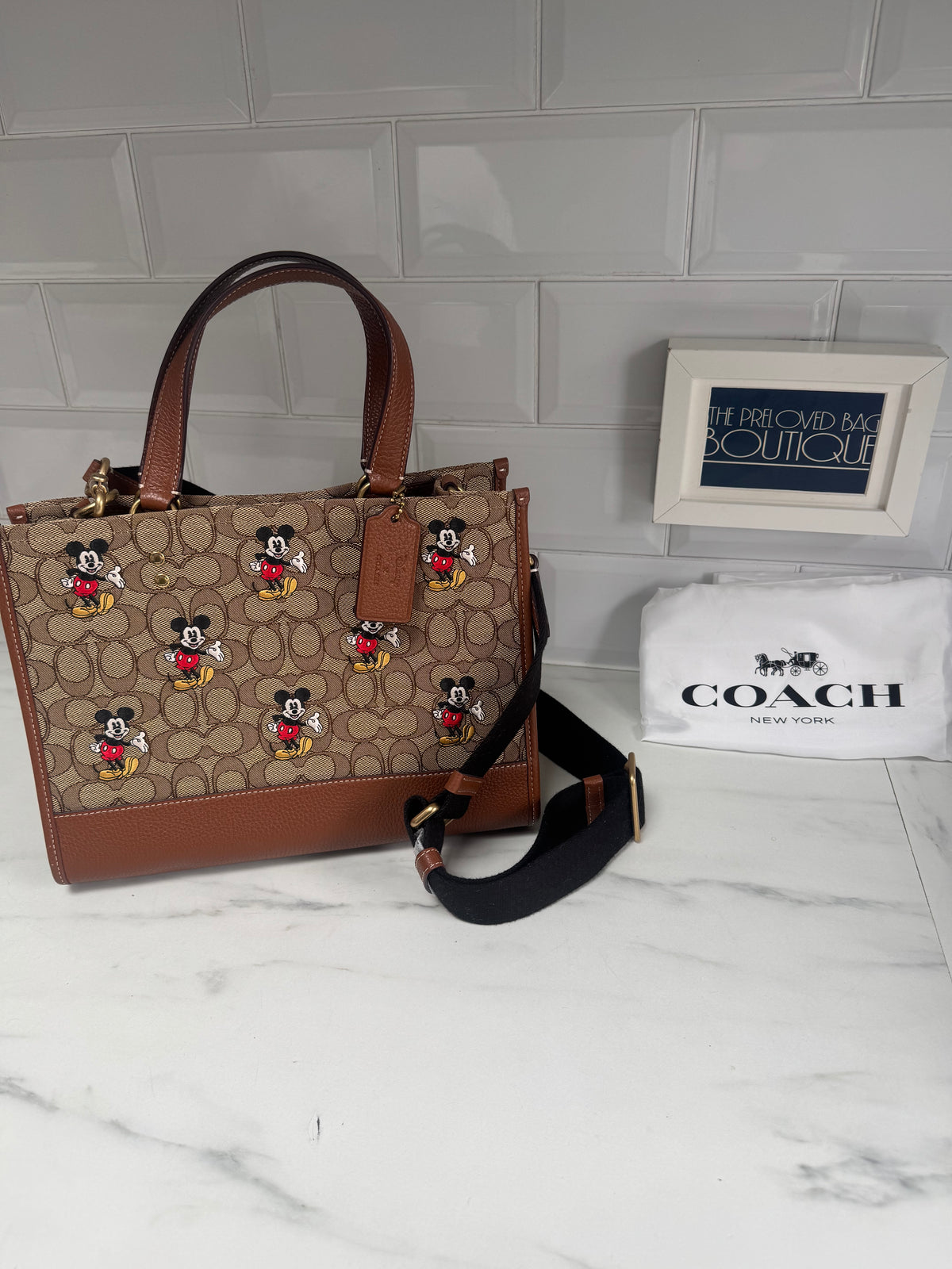 Coach Mickey Mouse Tote - Brown, Black and Red