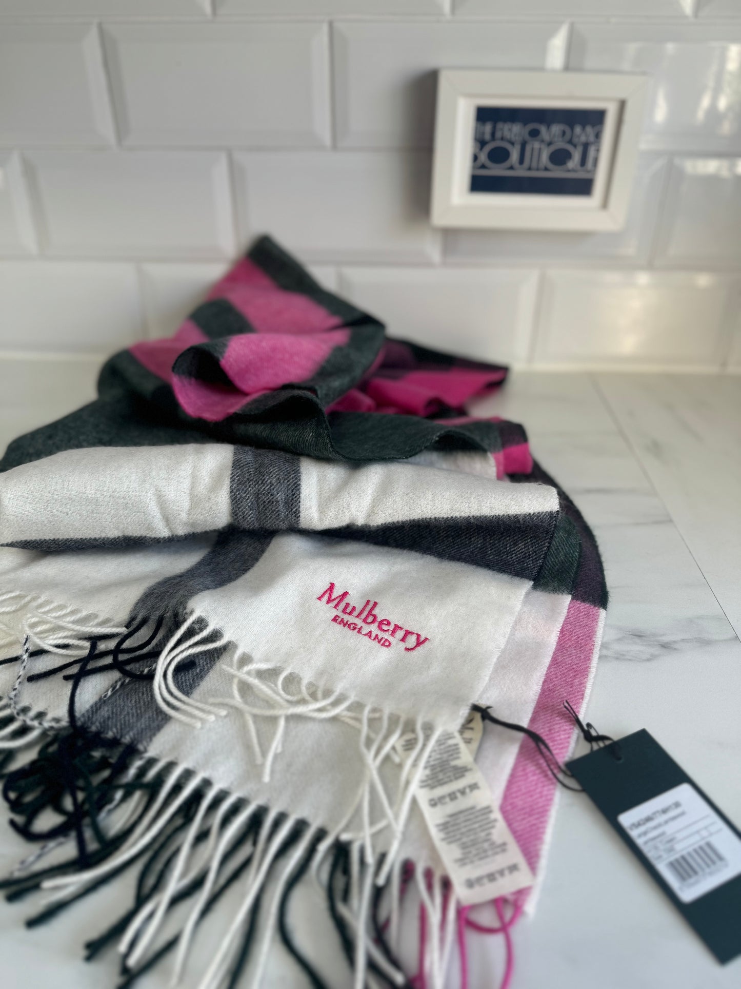 Mulberry Large Scarf - White, Pink & Green