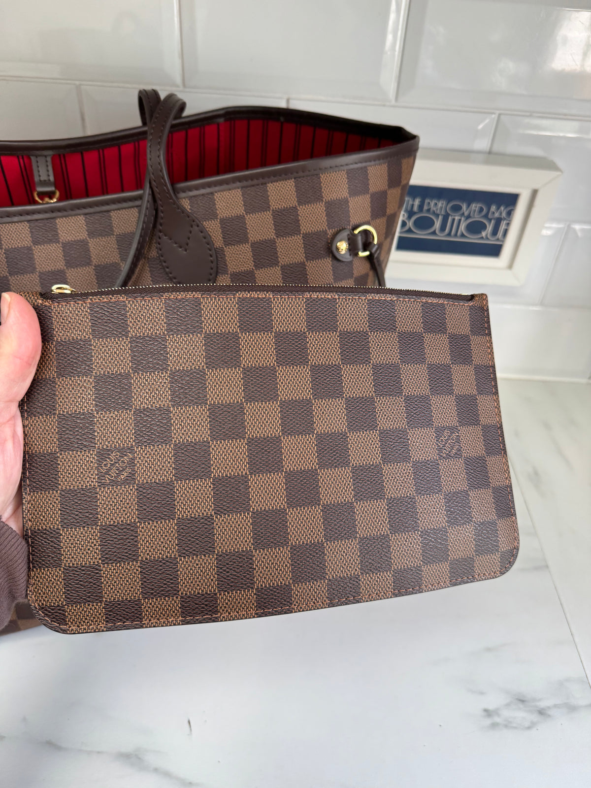 Louis Vuitton GM Neverfull Bag and Pouch - Brown Damier Ebene