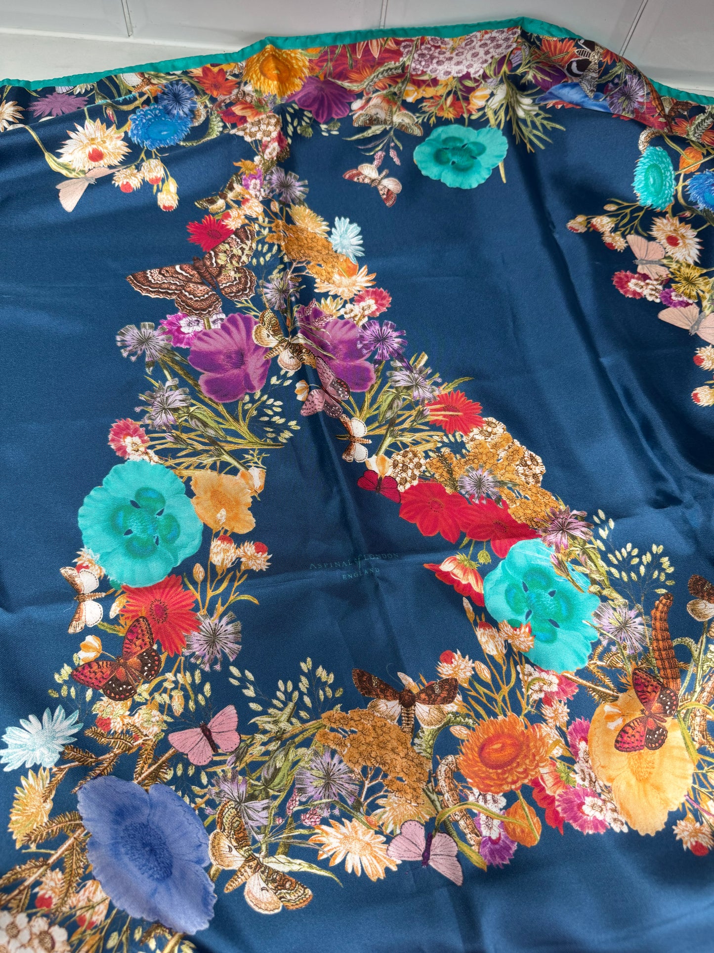 Aspinal “A” Floral Scarf - Turquoise