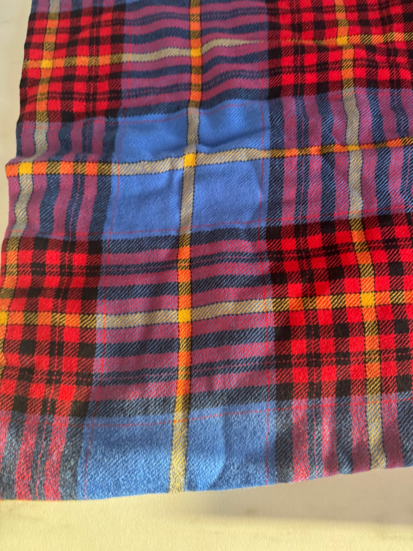 Mulberry Bright Check Light Wool Shawl/Scarf - Porcelain Blue, Yellow, Red and Black