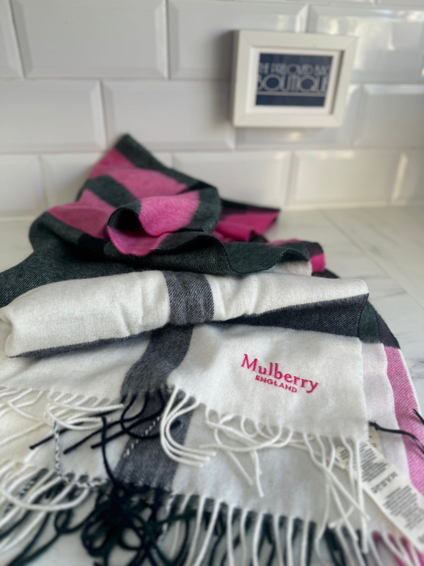 Mulberry Large Scarf - White, Pink & Green