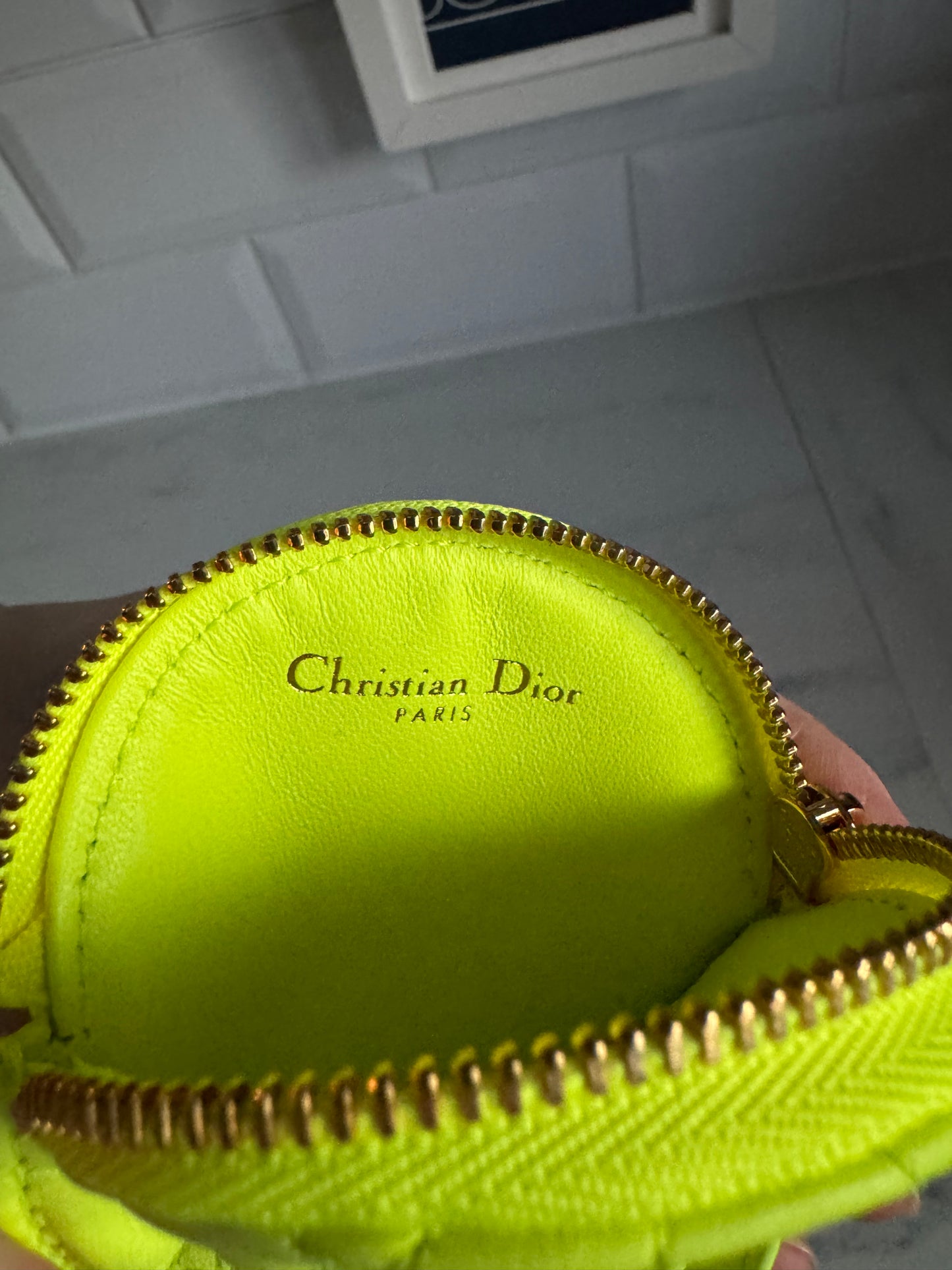 Dior Caro Small Coin Pouch - Fluorescent Lime