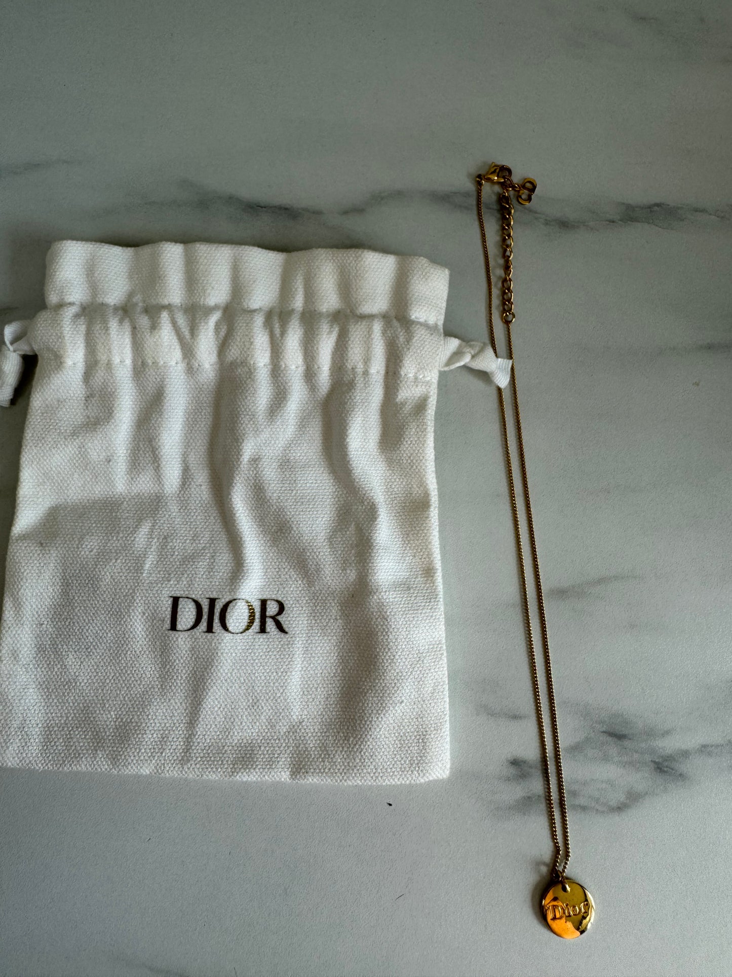 Christian Dior Vintage Logo Disc Necklace - Gold