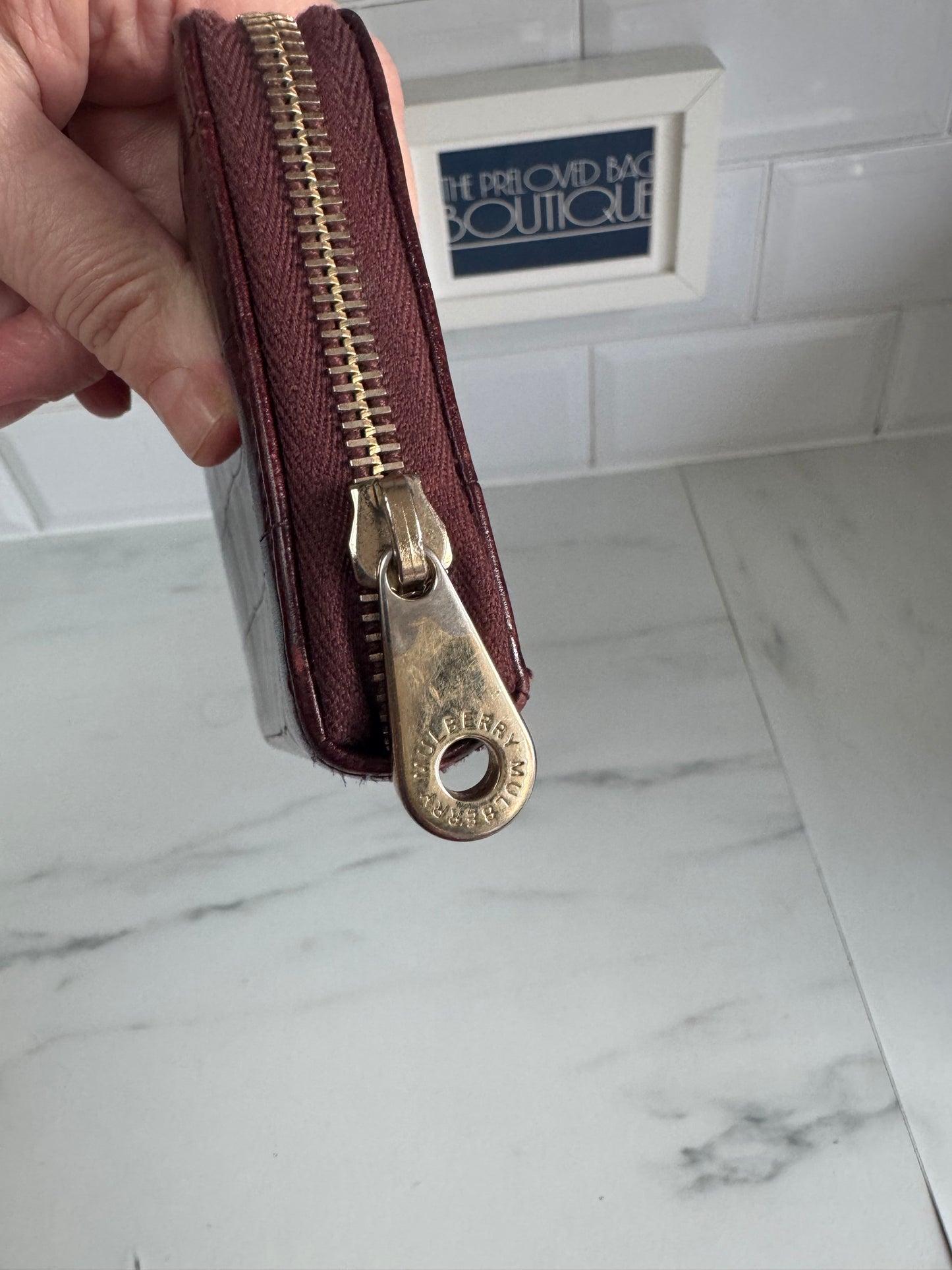 Mulberry Plaque Zip Around Wallet - Oxblood Croc Embossed