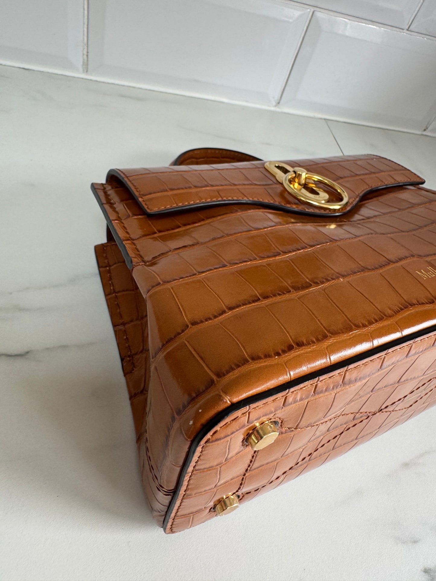 Mulberry Mini Seaton - Tobacco Brown Croc Embossed