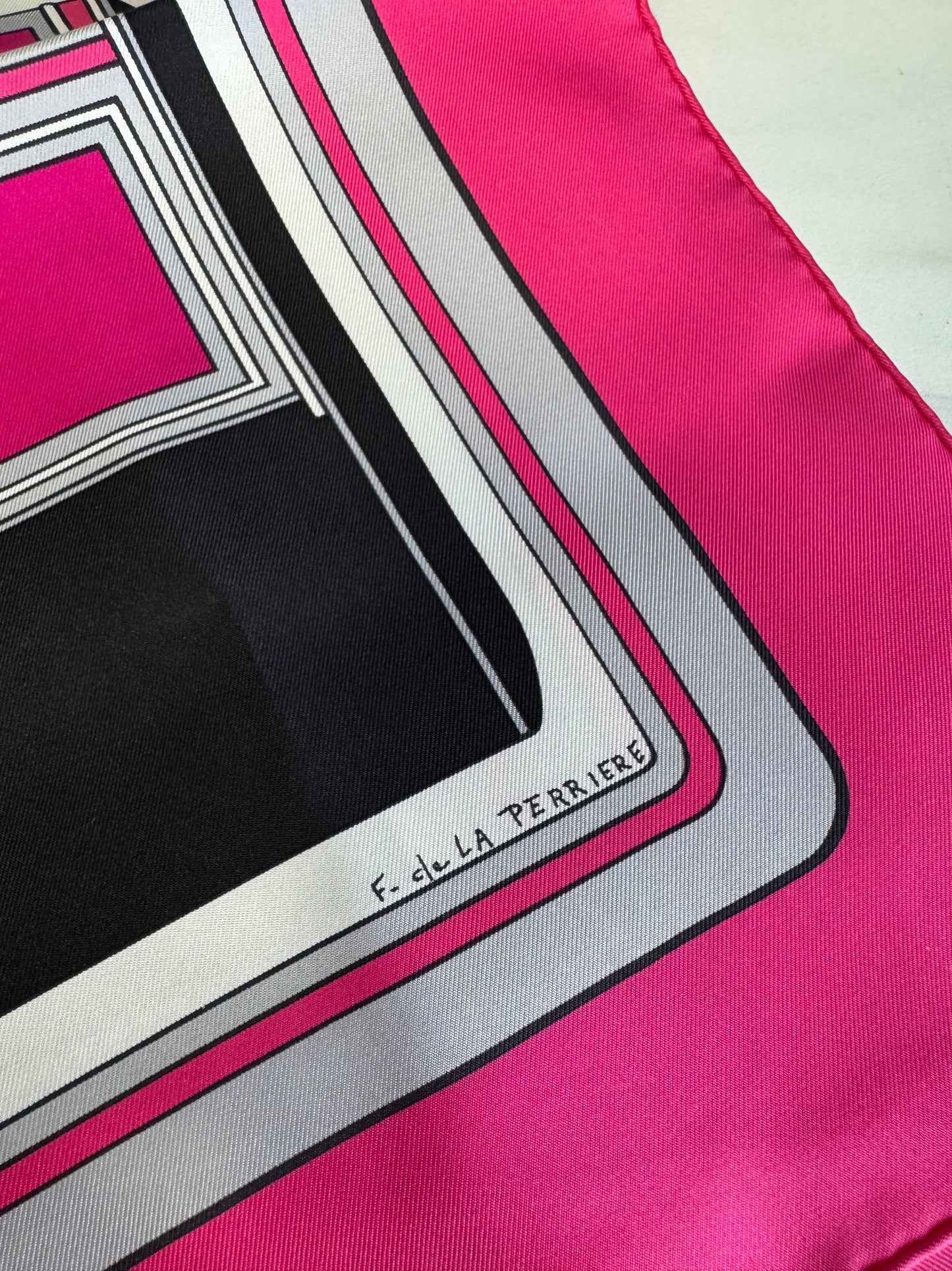 Hermes Les Coupes silk twill scarf - Pink, Black, Grey and White