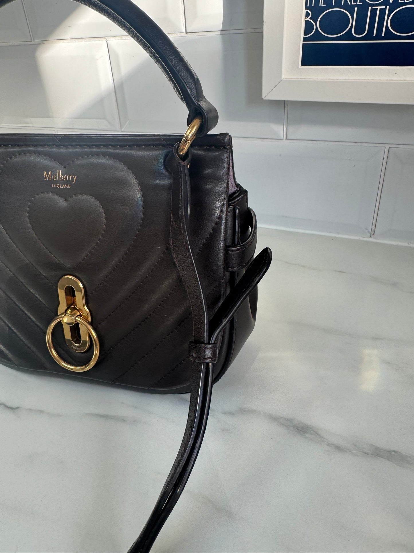 Mulberry Small Amberley Quilted Heart Satchel - Chocolate