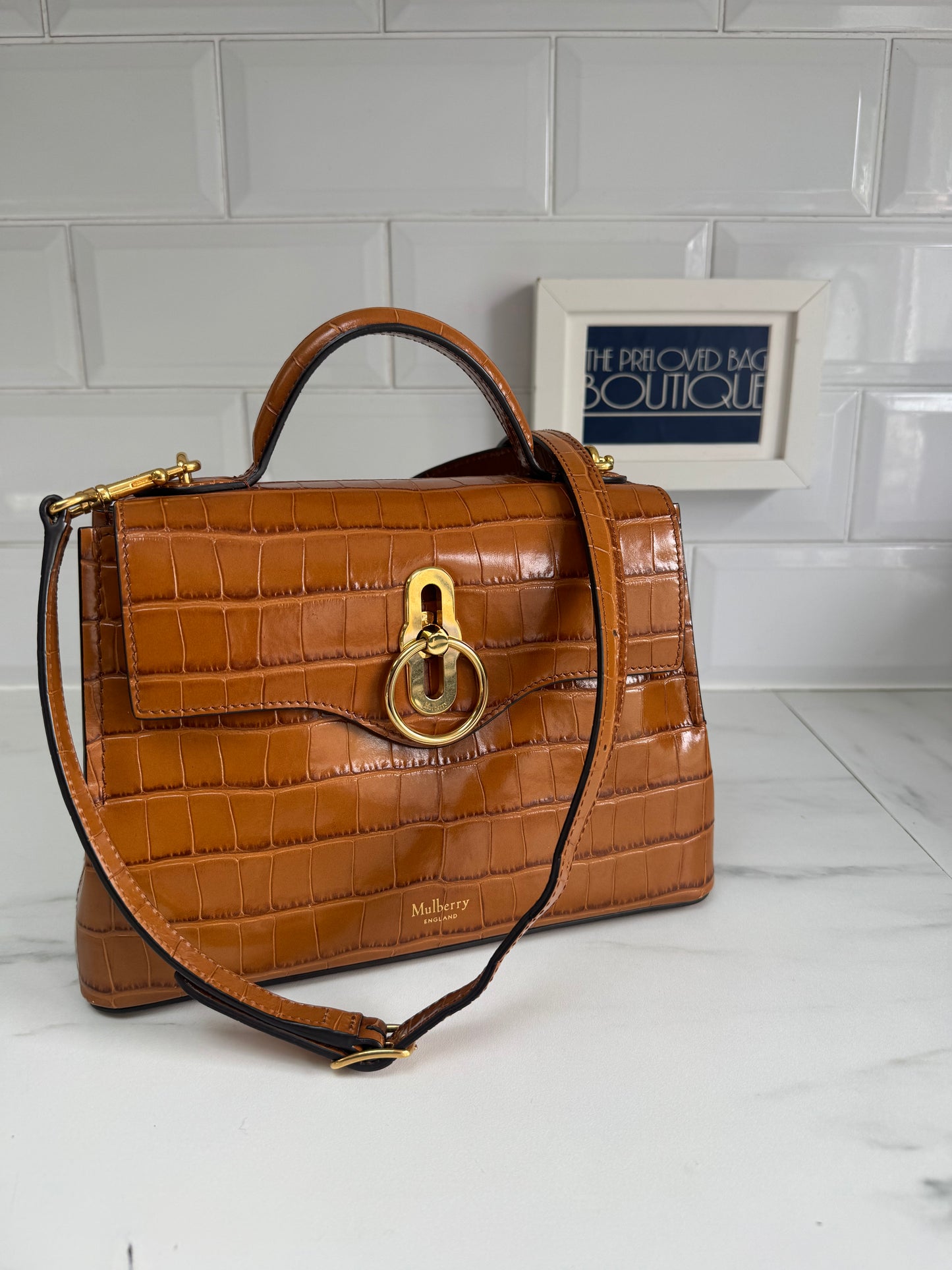 Mulberry Mini Seaton - Tobacco Brown Croc Embossed