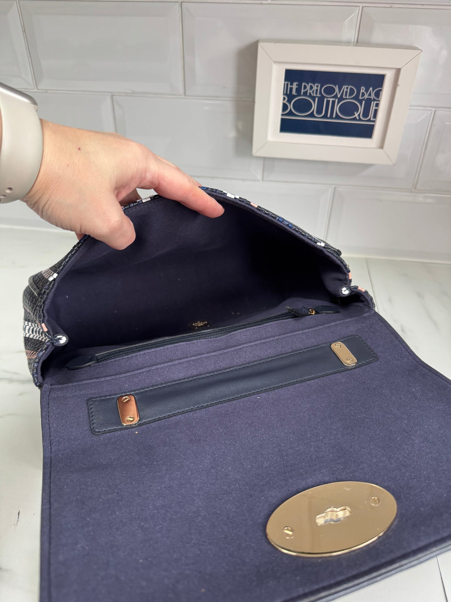 Mulberry Medium Twilight Rafia Lily - blue, pink, black and white