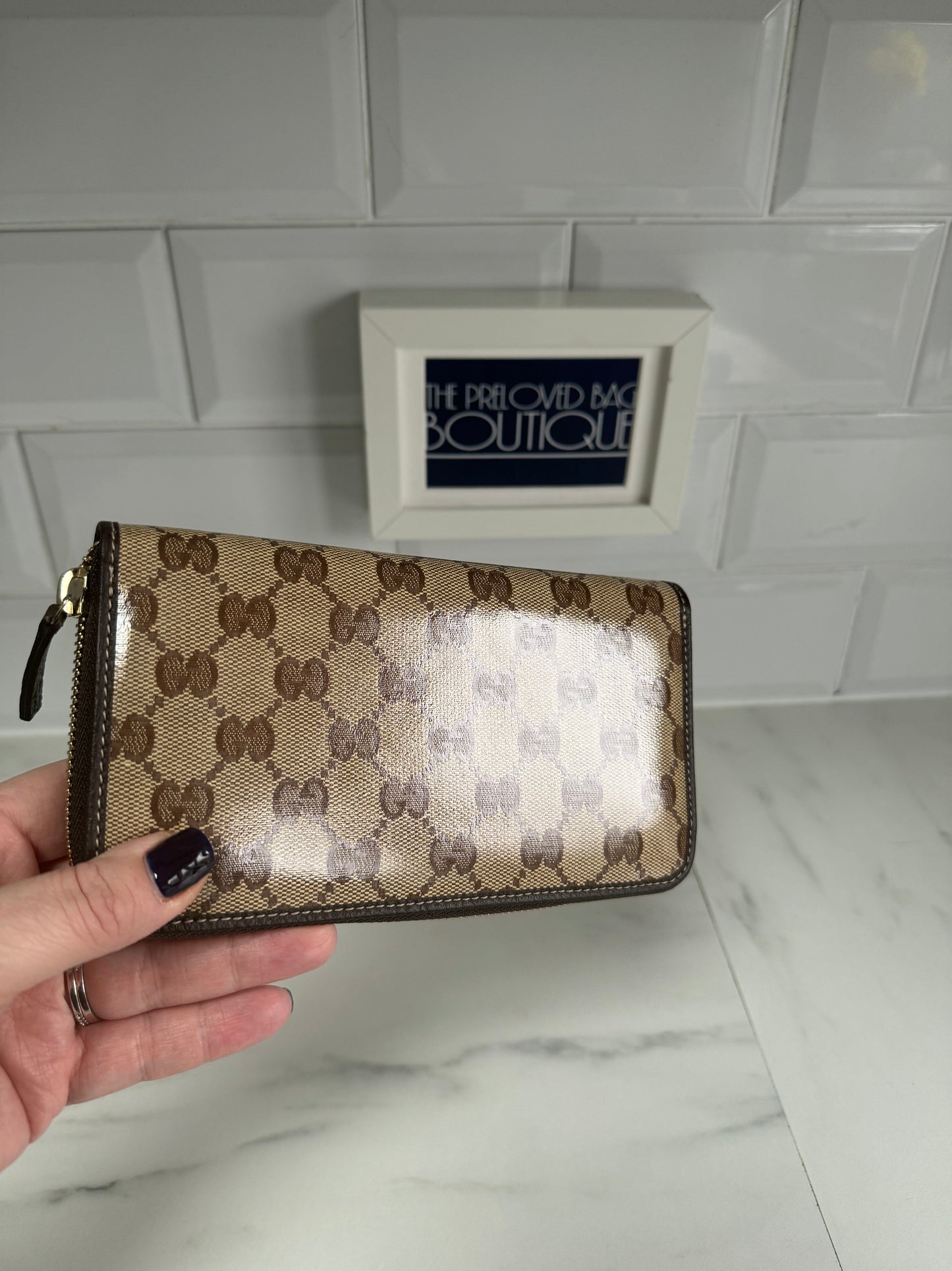 Gucci GG Crystal Zip Wallet - Brown