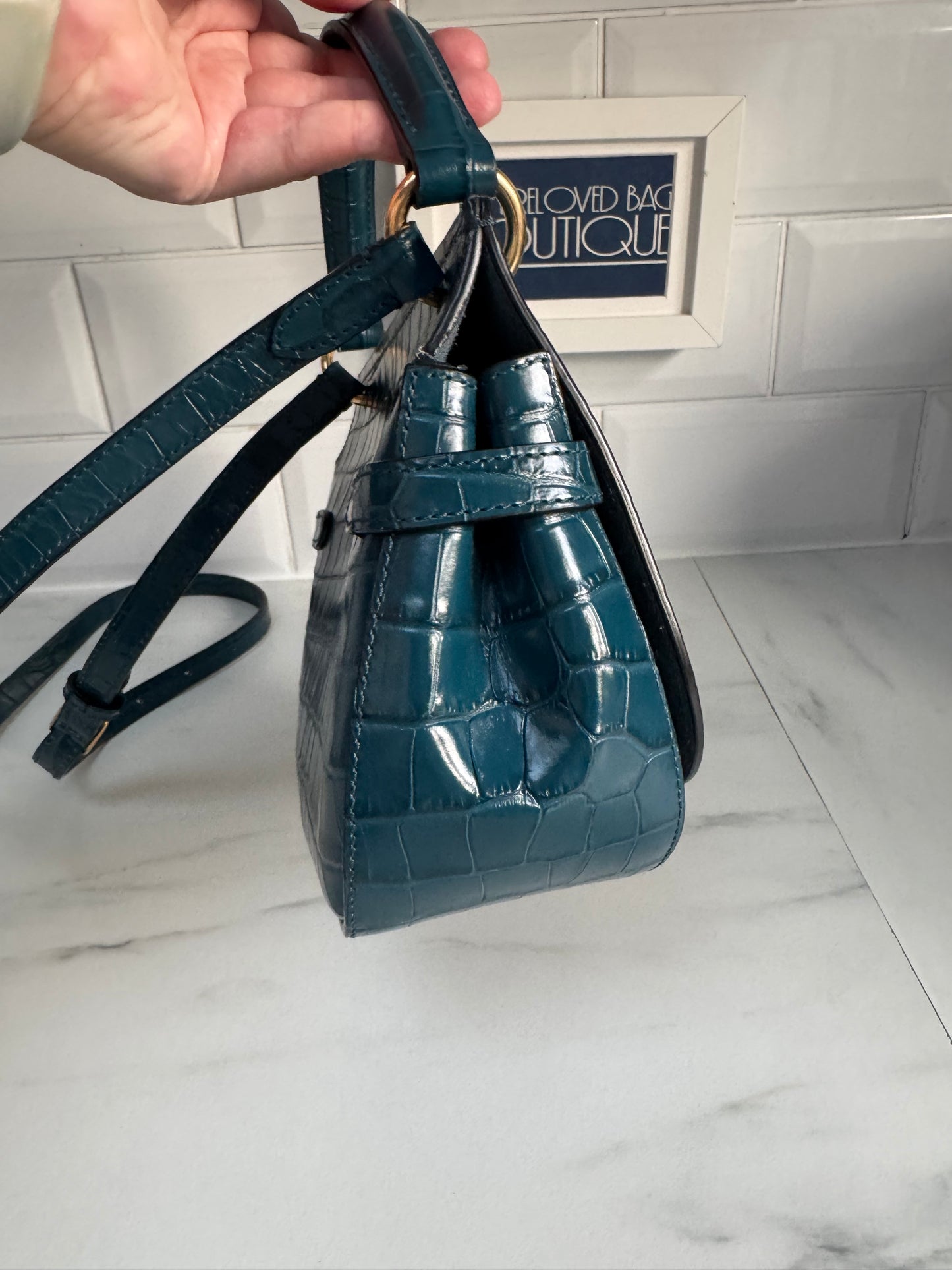 Mulberry Amberley - Teal Blue Croc Embossed