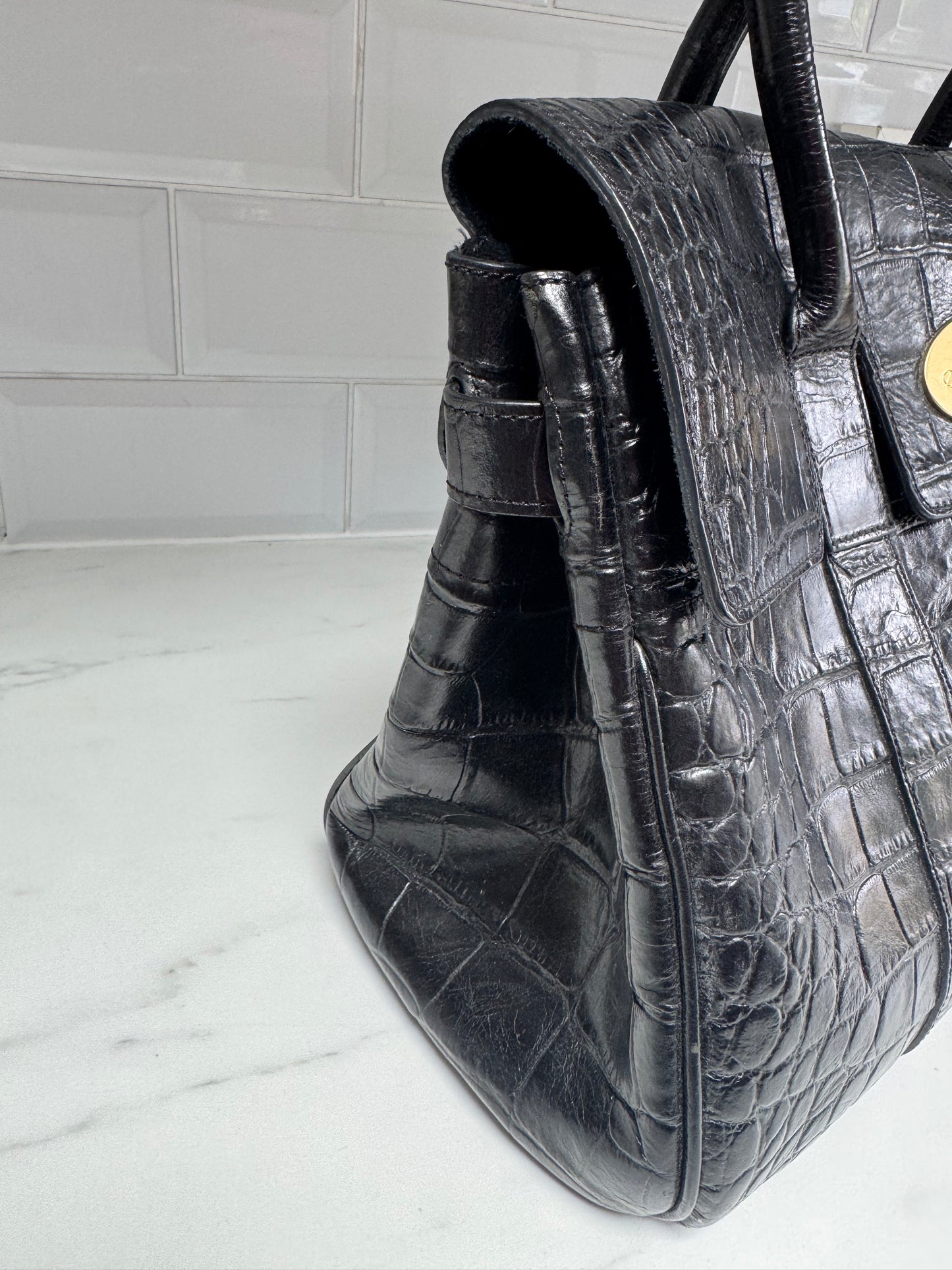 Mulberry Croc Embossed Bayswater - Black