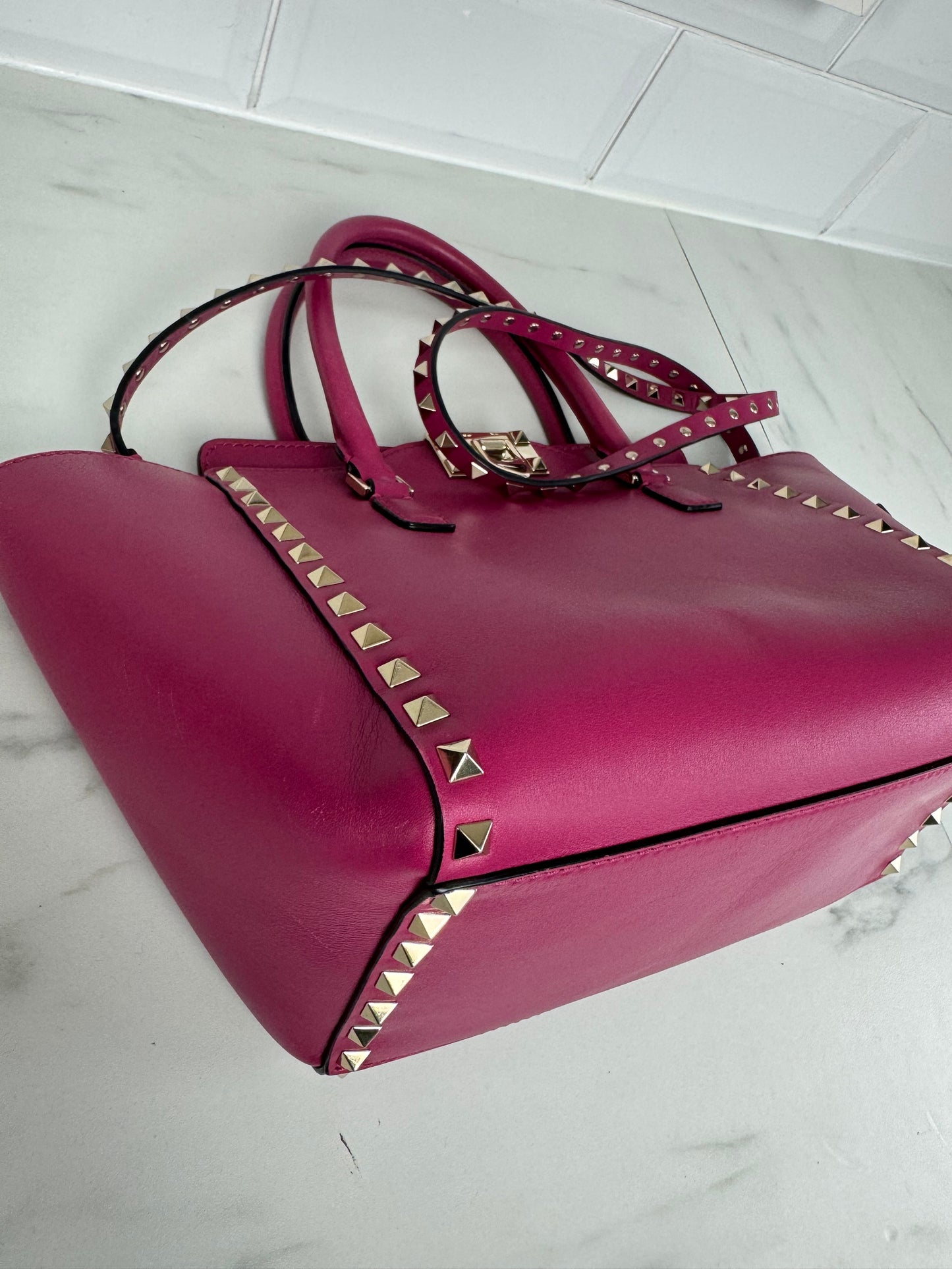 Valentino Rockstud Small Trapeze Tote - Magenta Pink