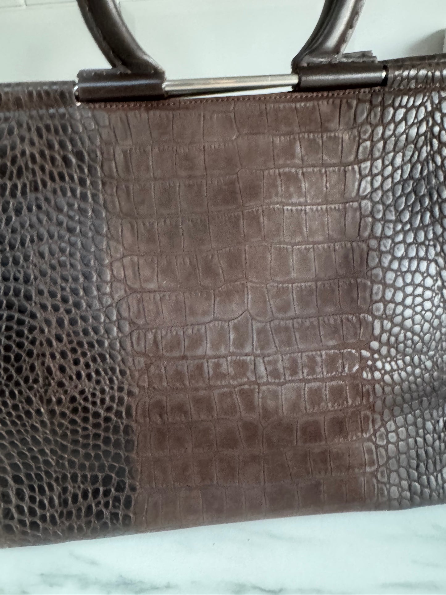 Salvatore Ferragamo Croc Embossed Tote - Chocolate brown
