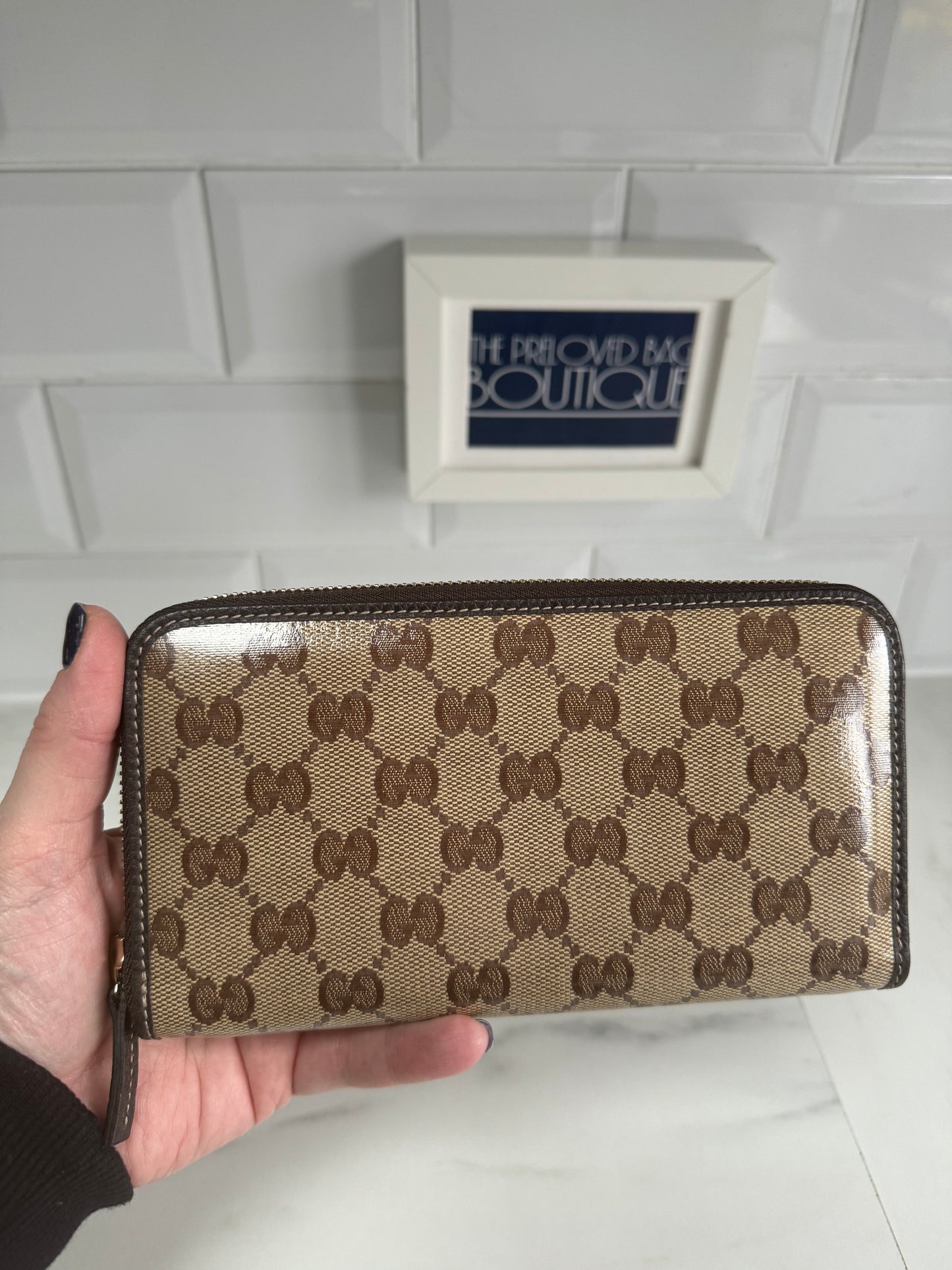 Gucci GG Crystal Zip Wallet - Brown