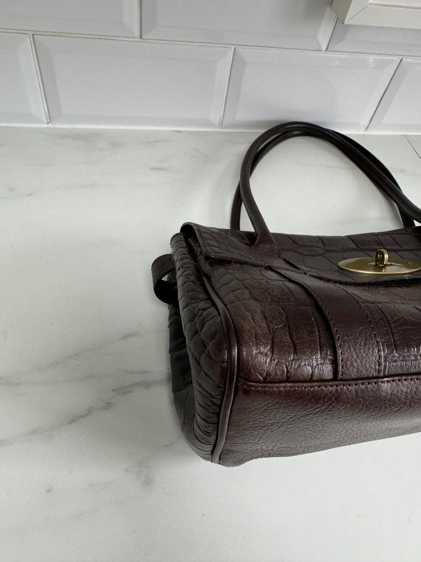 Mulberry East West Bayswater - Chocolate Croc Embossed