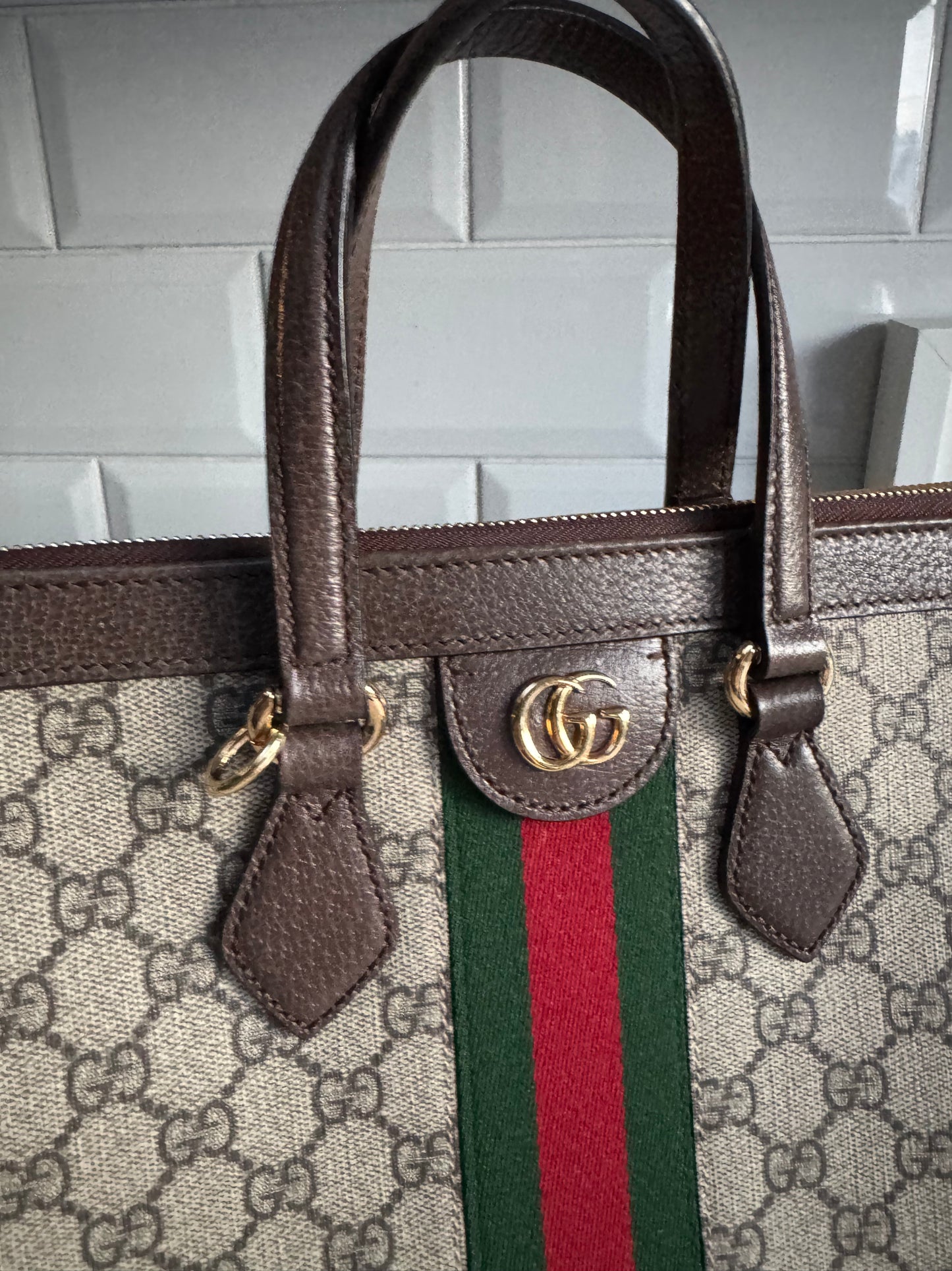 Gucci Medium Ophidia Tote - Brown, Green, Red, Grey