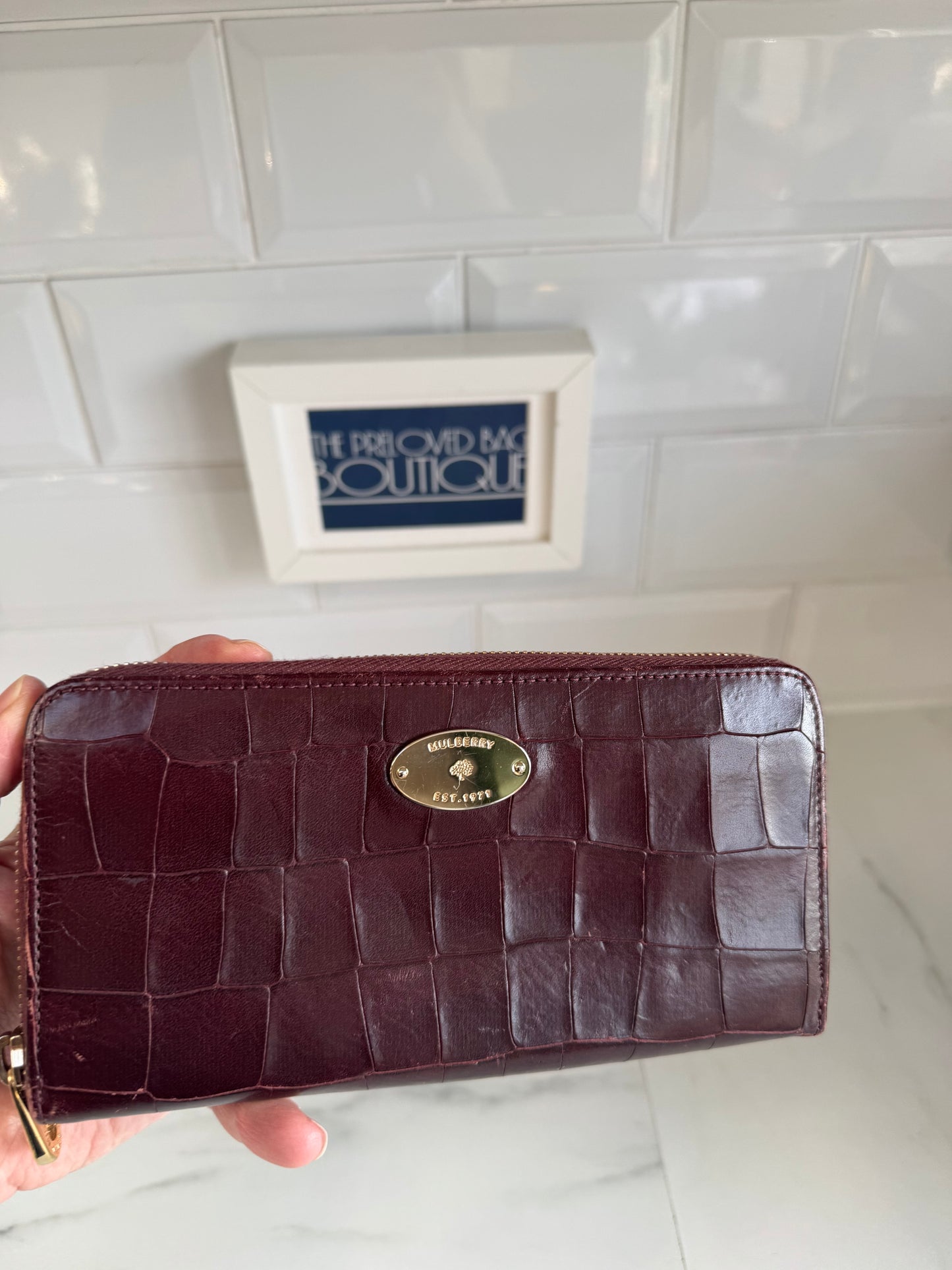 Mulberry Plaque Wallet - Oxblood Croc Embossed