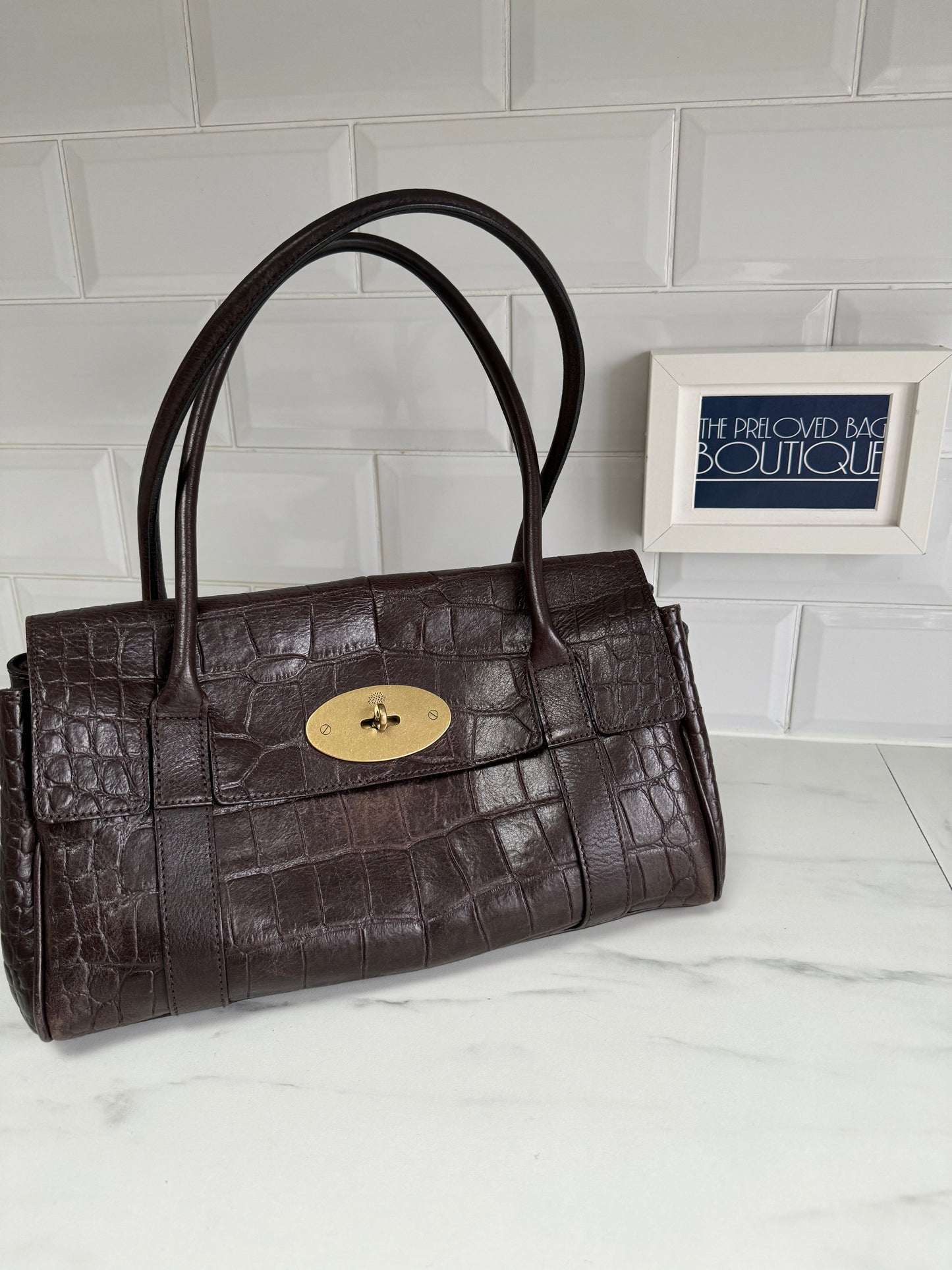 Mulberry East West Bayswater - Chocolate Croc Embossed