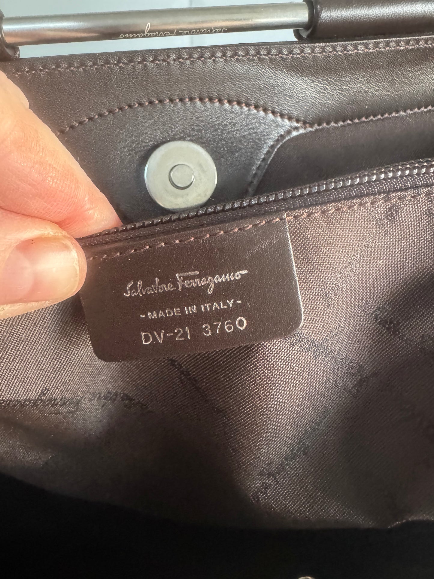 Salvatore Ferragamo Croc Embossed Tote - Chocolate brown