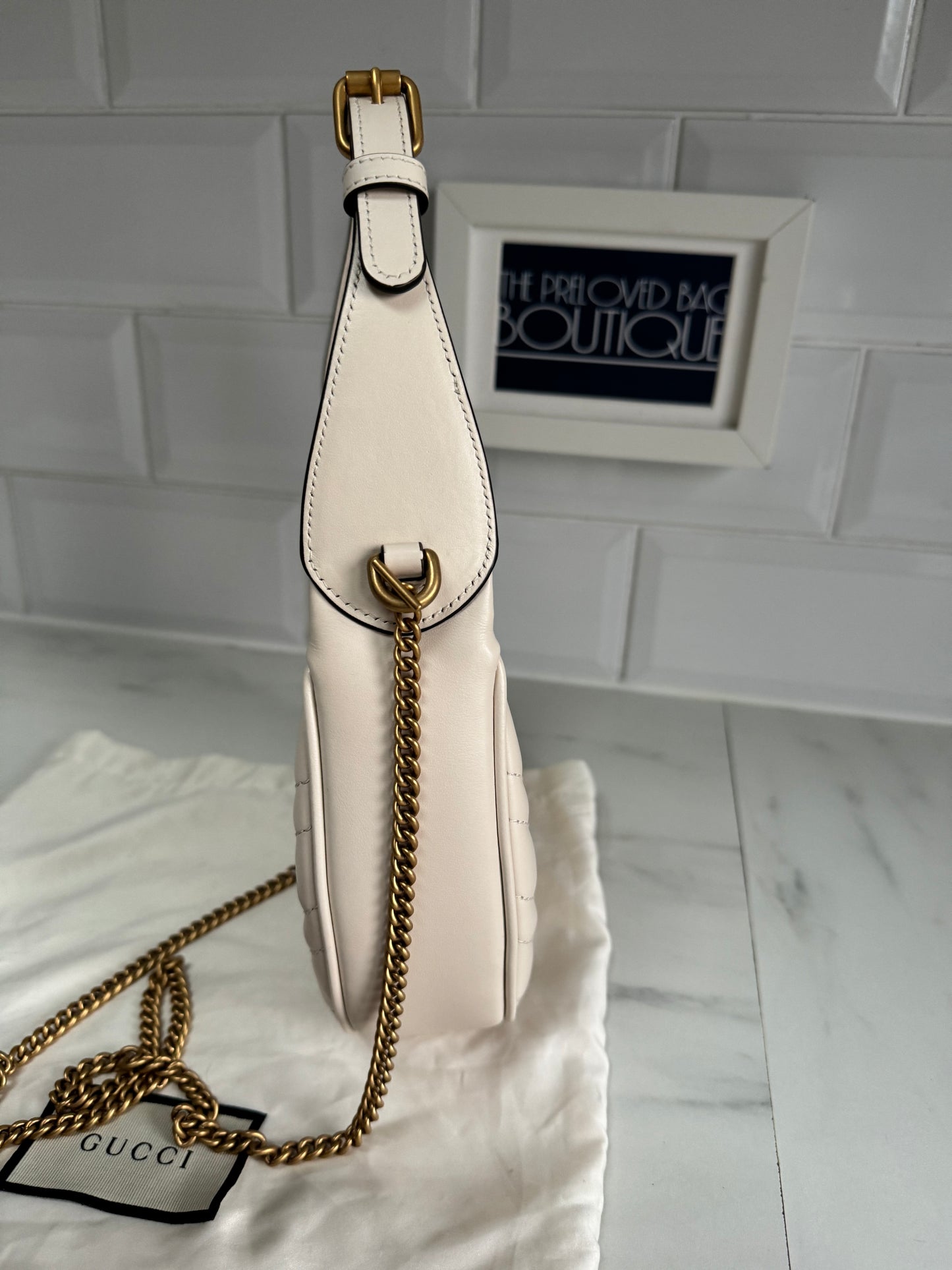 Gucci Marmont Half Moon Shaped Mini Bag - White