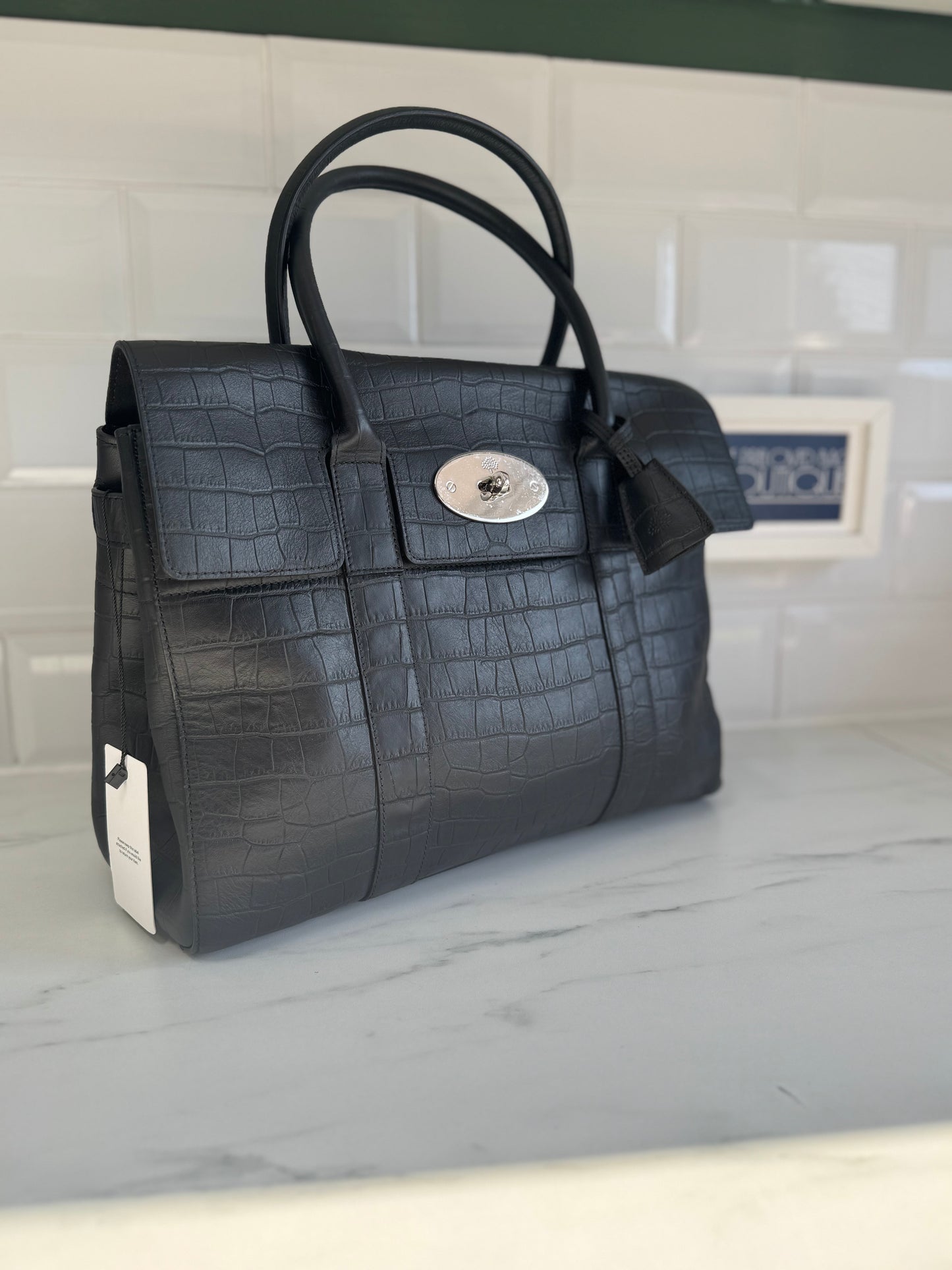 Mulberry Matte Croc Embossed Bayswater - Black