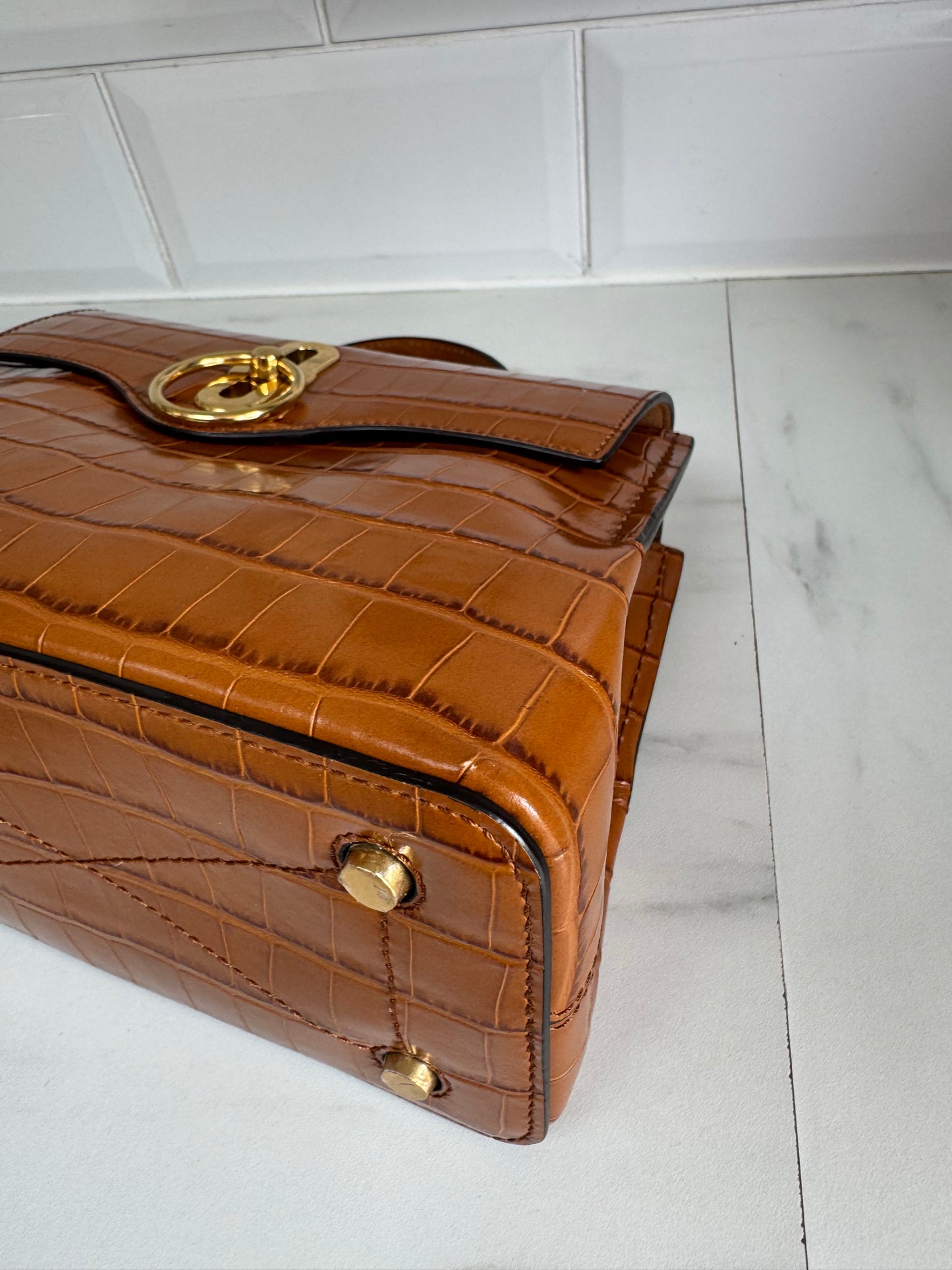 Mulberry Mini Seaton - Tobacco Brown Croc Embossed