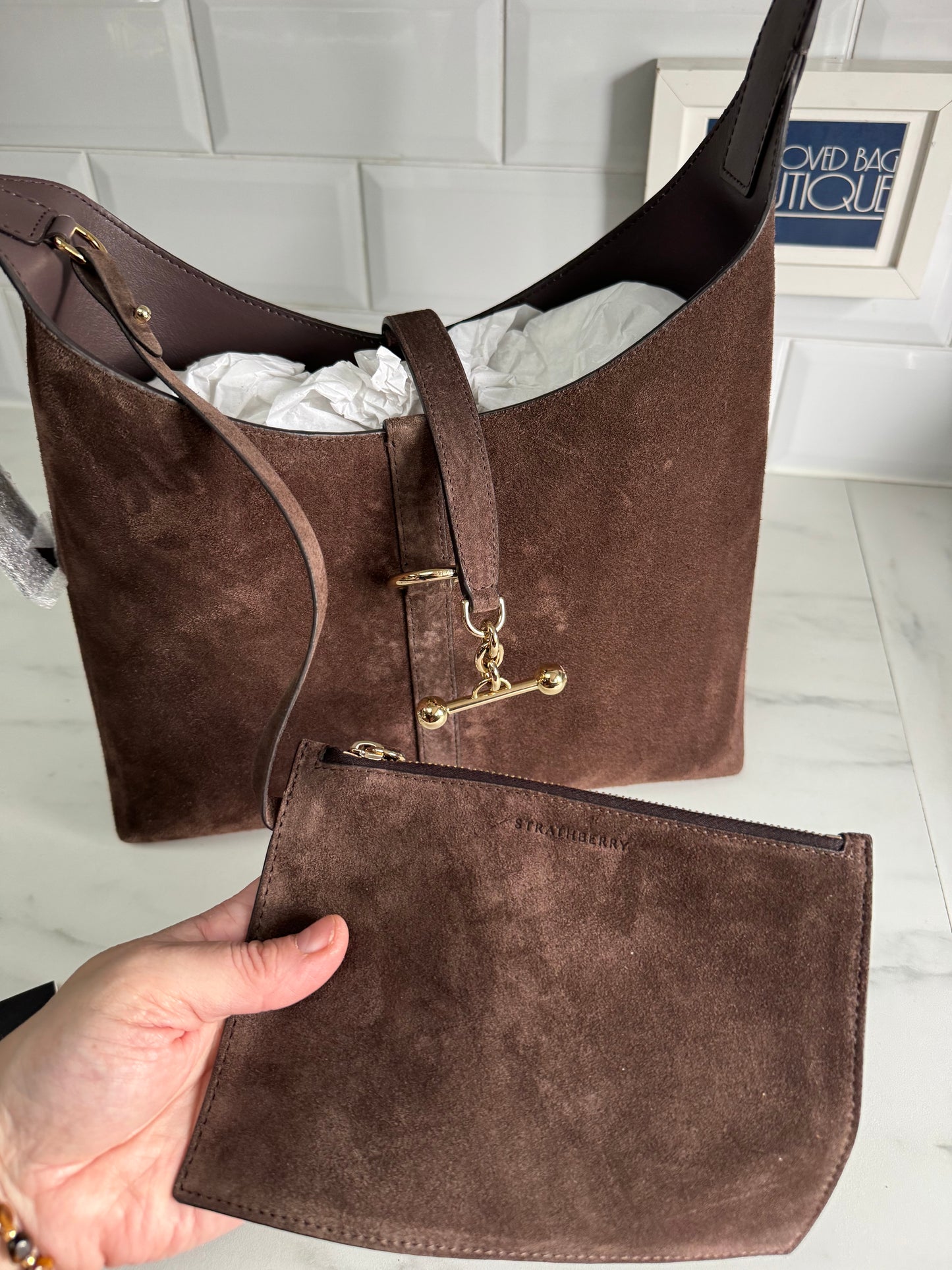 Strathberry Kite Hobo - Chocolate Suede