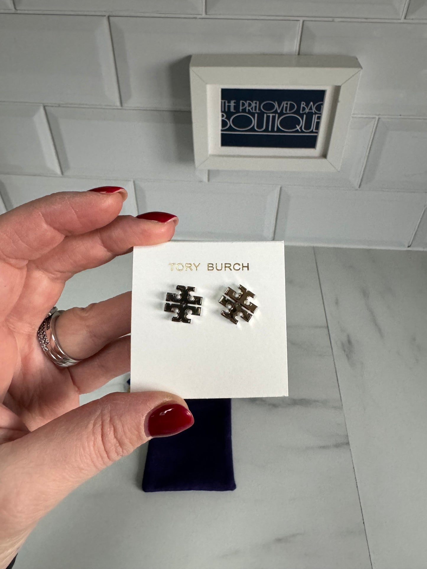 Tory Burch Large Logo Stud Earrings - silver