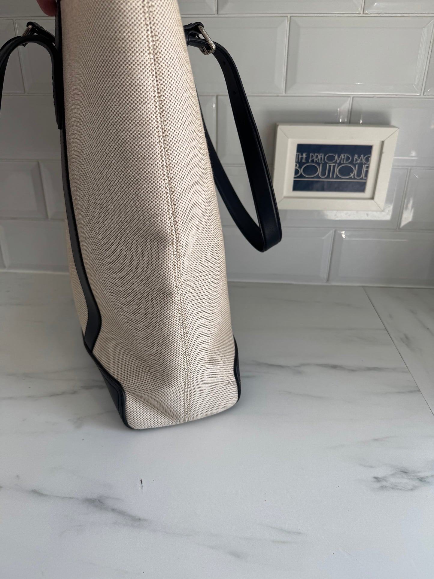 Mulberry Canvas Tote Bag - Ecru and Navy