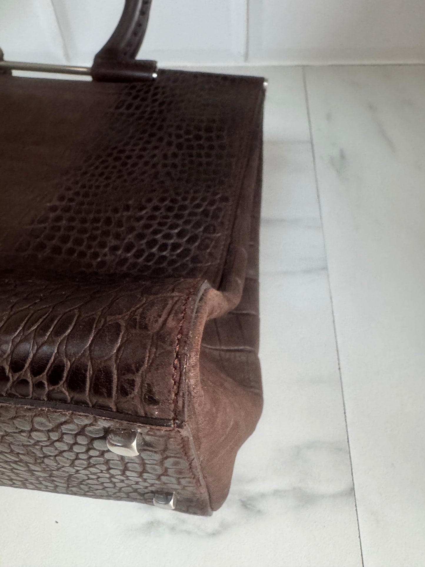 Salvatore Ferragamo Croc Embossed Tote - Chocolate brown