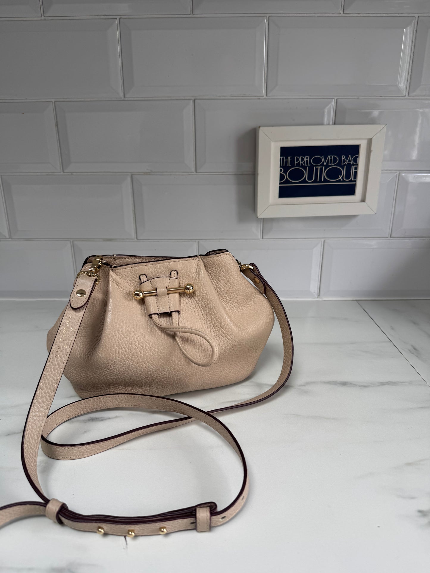 Strathberry Osette Drawstring Pouch Cross Body - Nude
