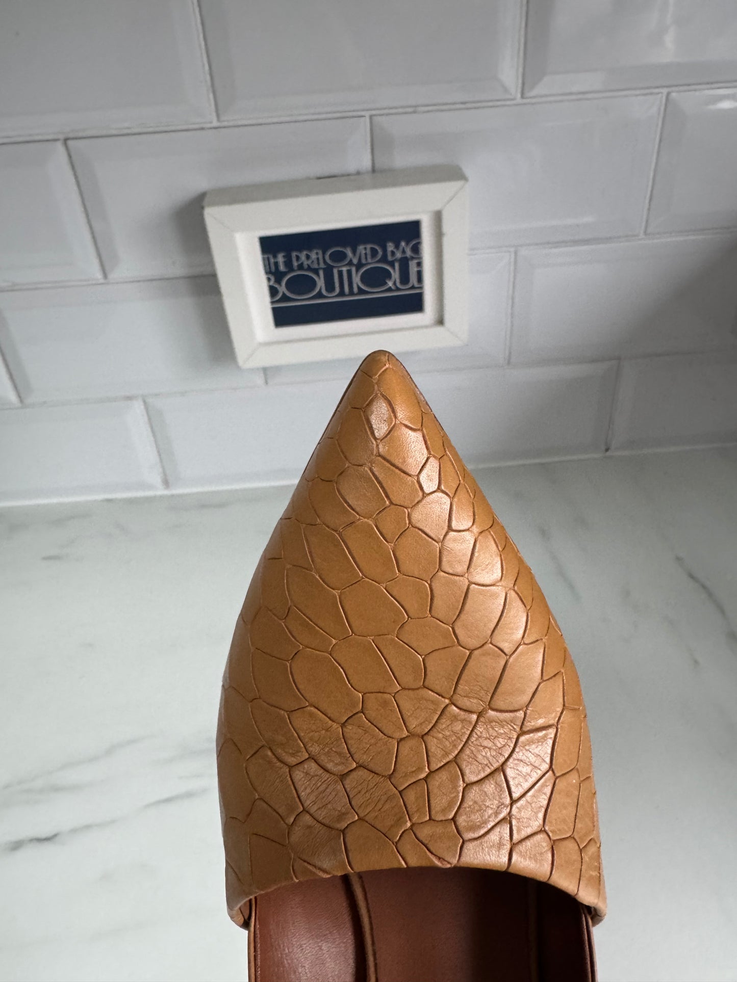 Mulberry Croc Nappa Leather Wooden Heels - Camel