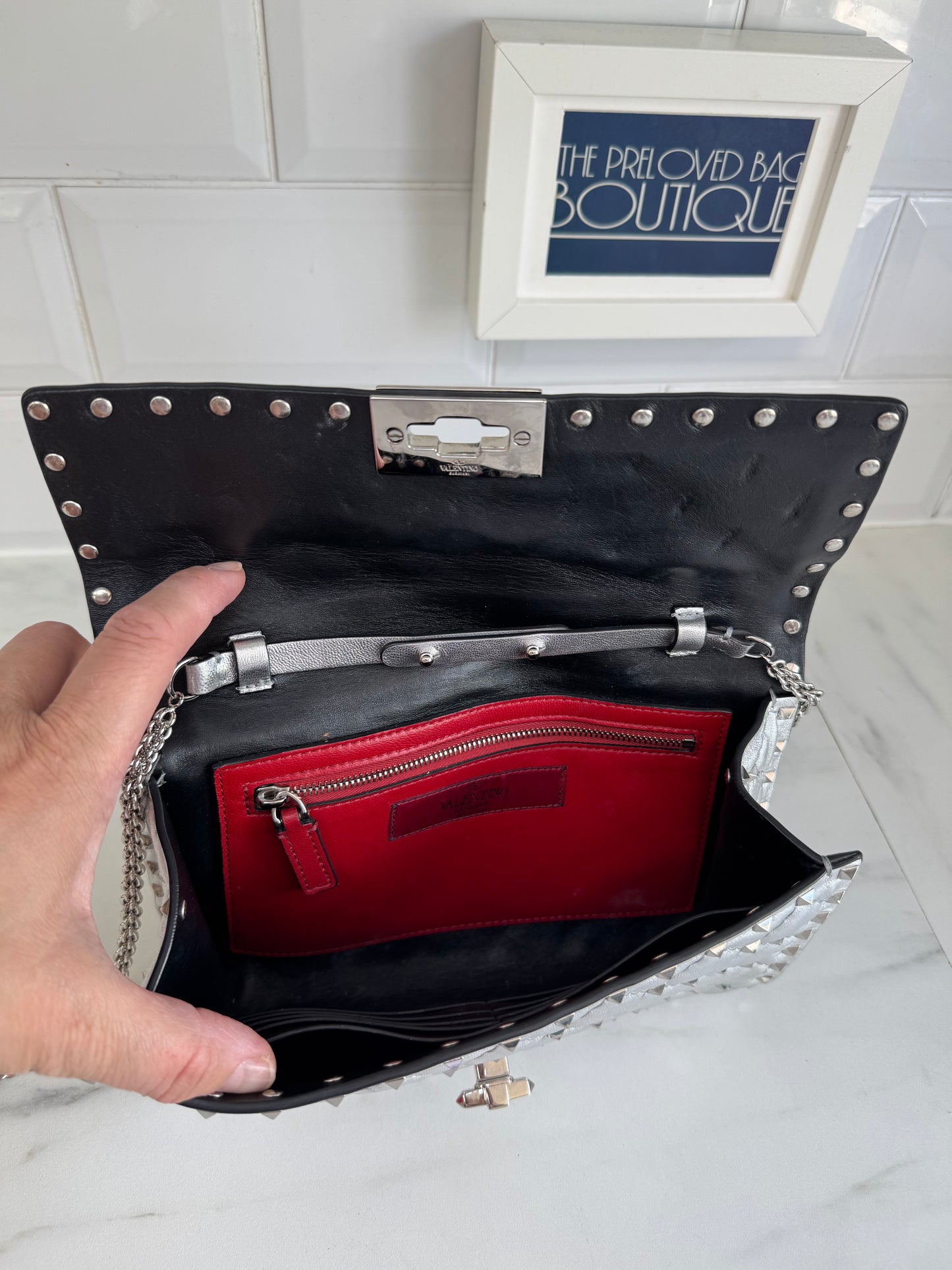 Valentino Garavanni Rockstud Spike Clutch - Metallic Silver