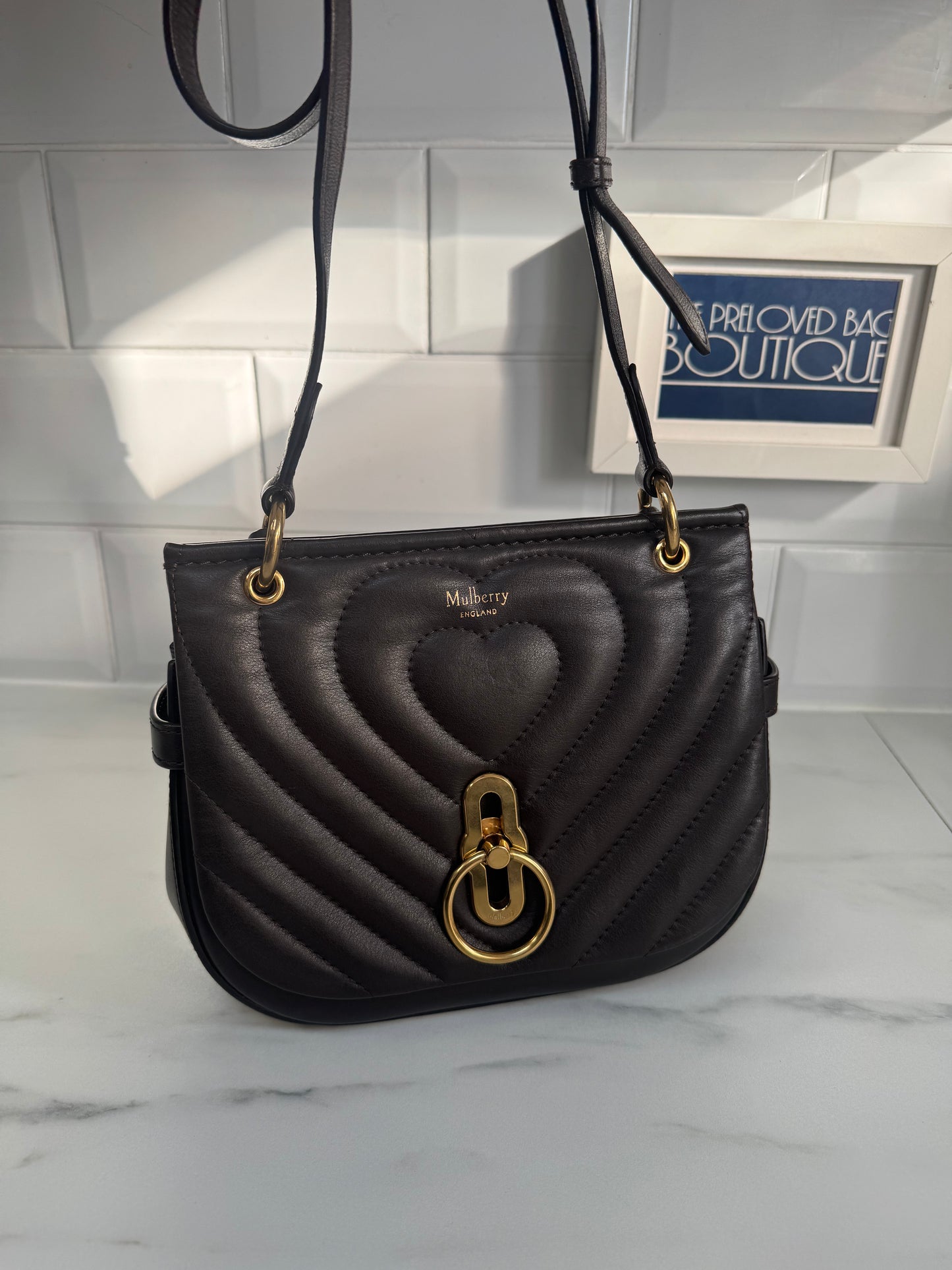 Mulberry Small Amberley Quilted Heart Satchel - Chocolate