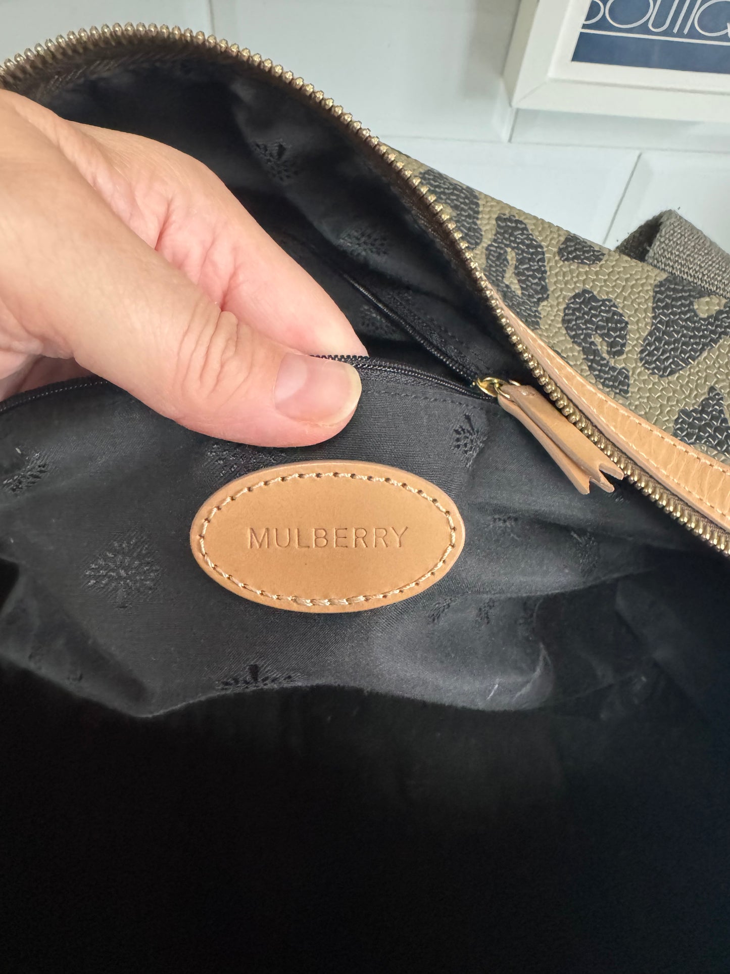 Mulberry Limited Edition Scotchgrain Birds Nest Large Clipper Holdall - Olive Green and Black Leopard Print