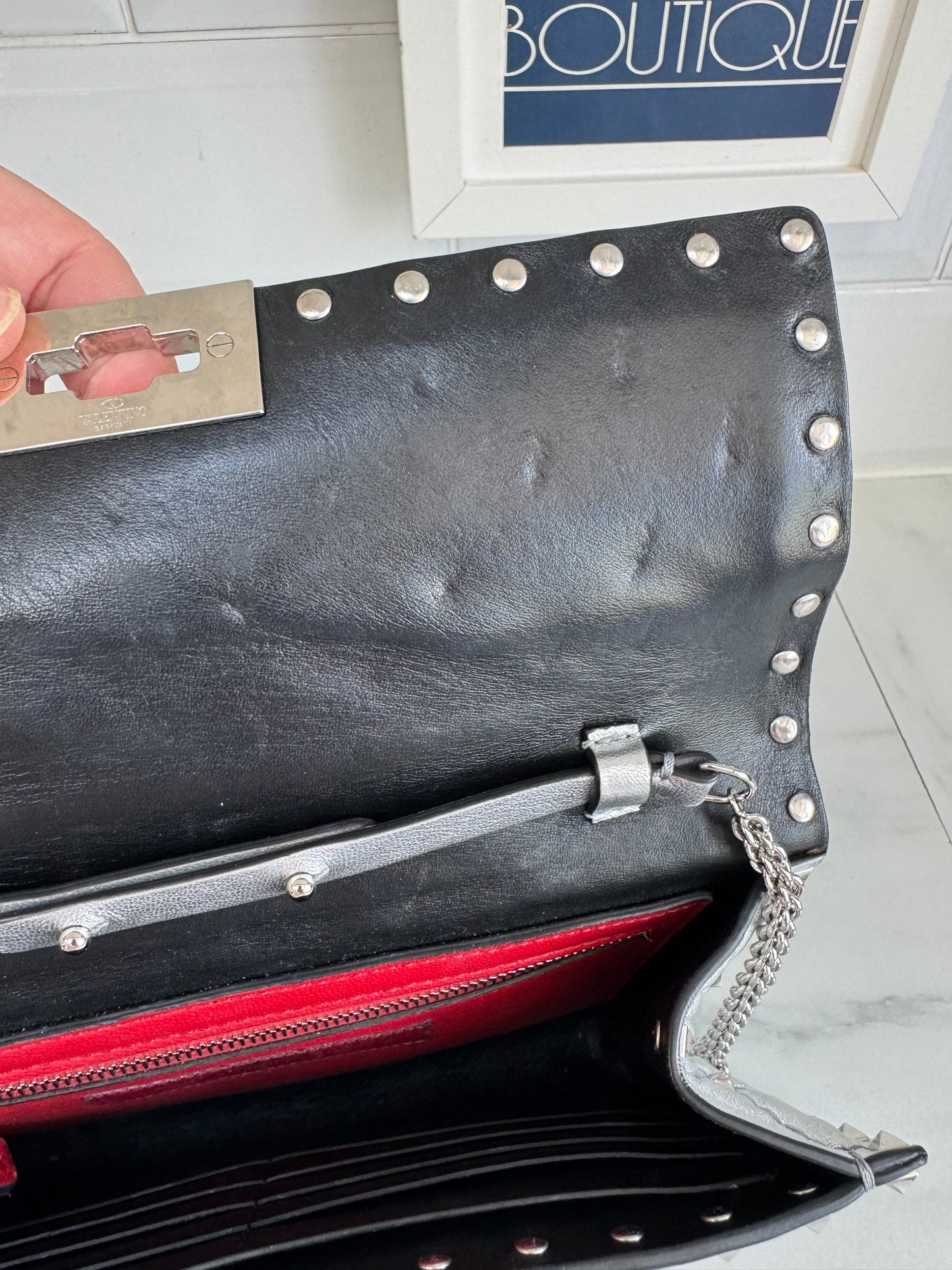 Valentino Garavanni Rockstud Spike Clutch - Metallic Silver