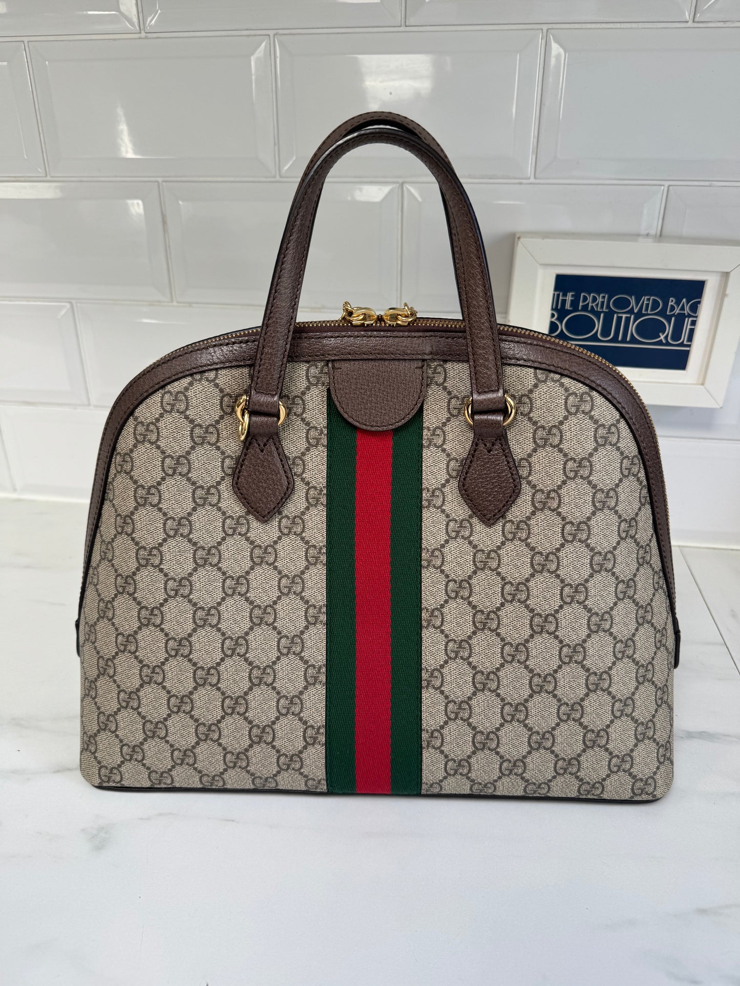 Gucci Ophidia GG Supreme Dome Bag - Grey, Red, Brown and Green