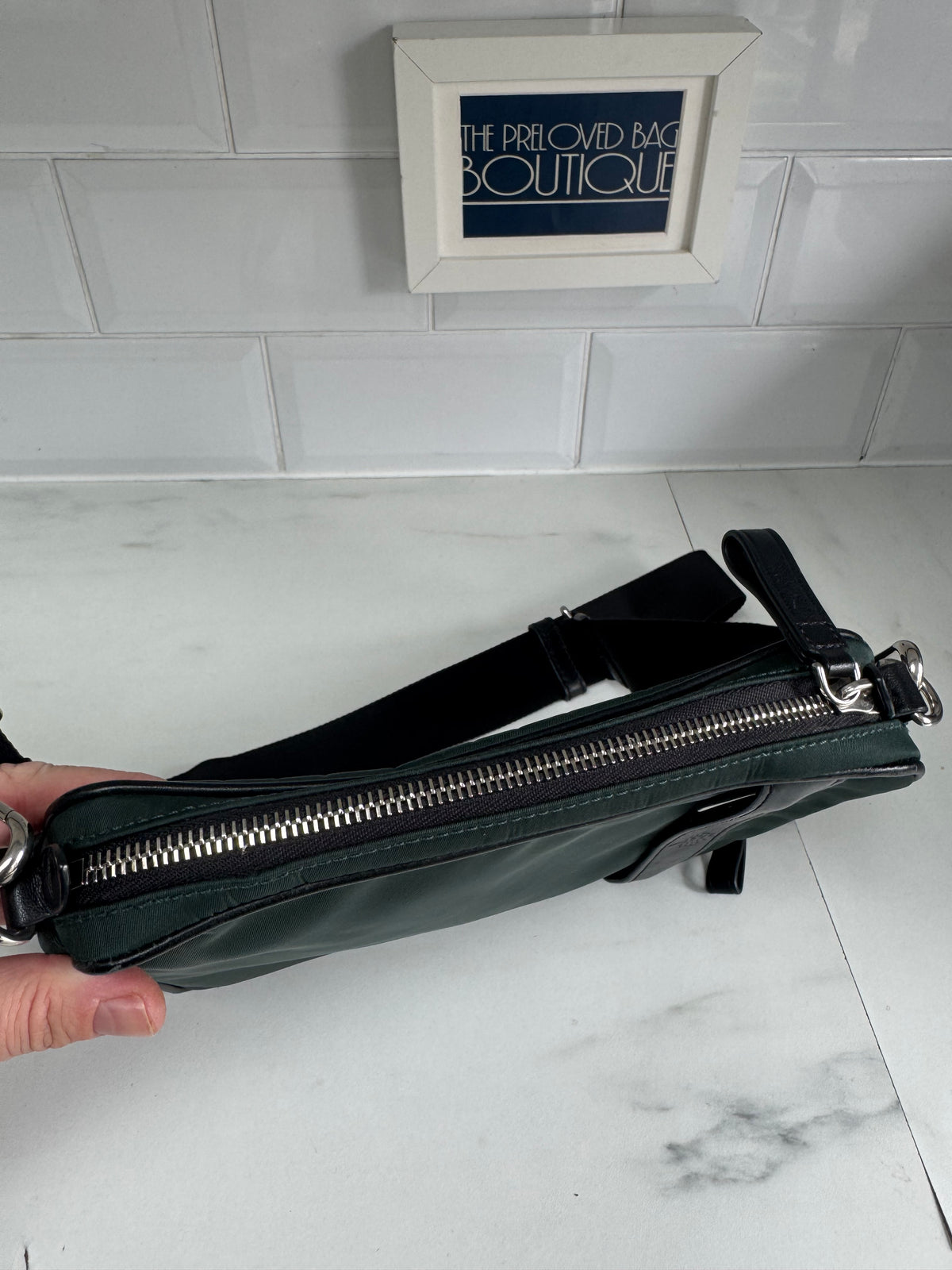 Mulberry Unisex Messenger Bag - Black and Mulberry Green Eco Nylon