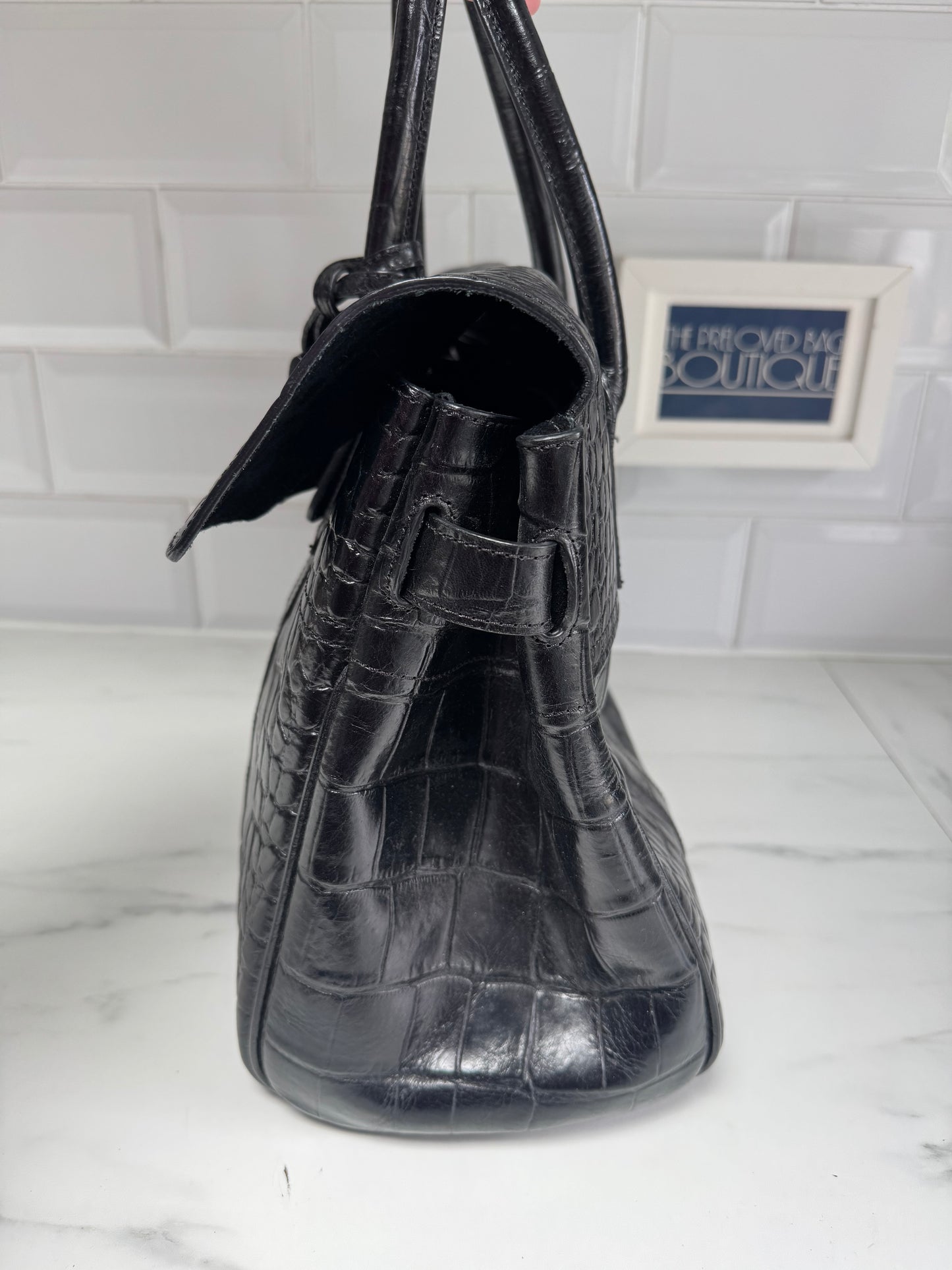 Mulberry Croc Embossed Bayswater - Black