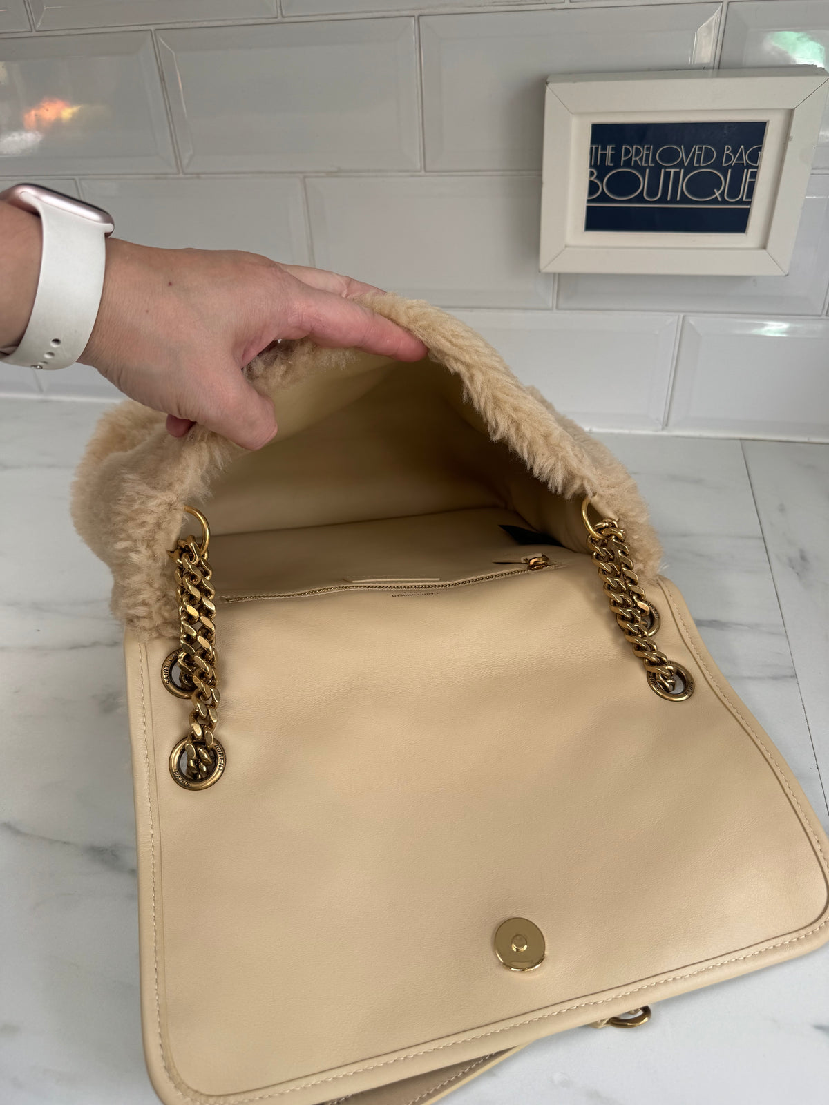Saint Laurent Medium Niki Shearling - Cream