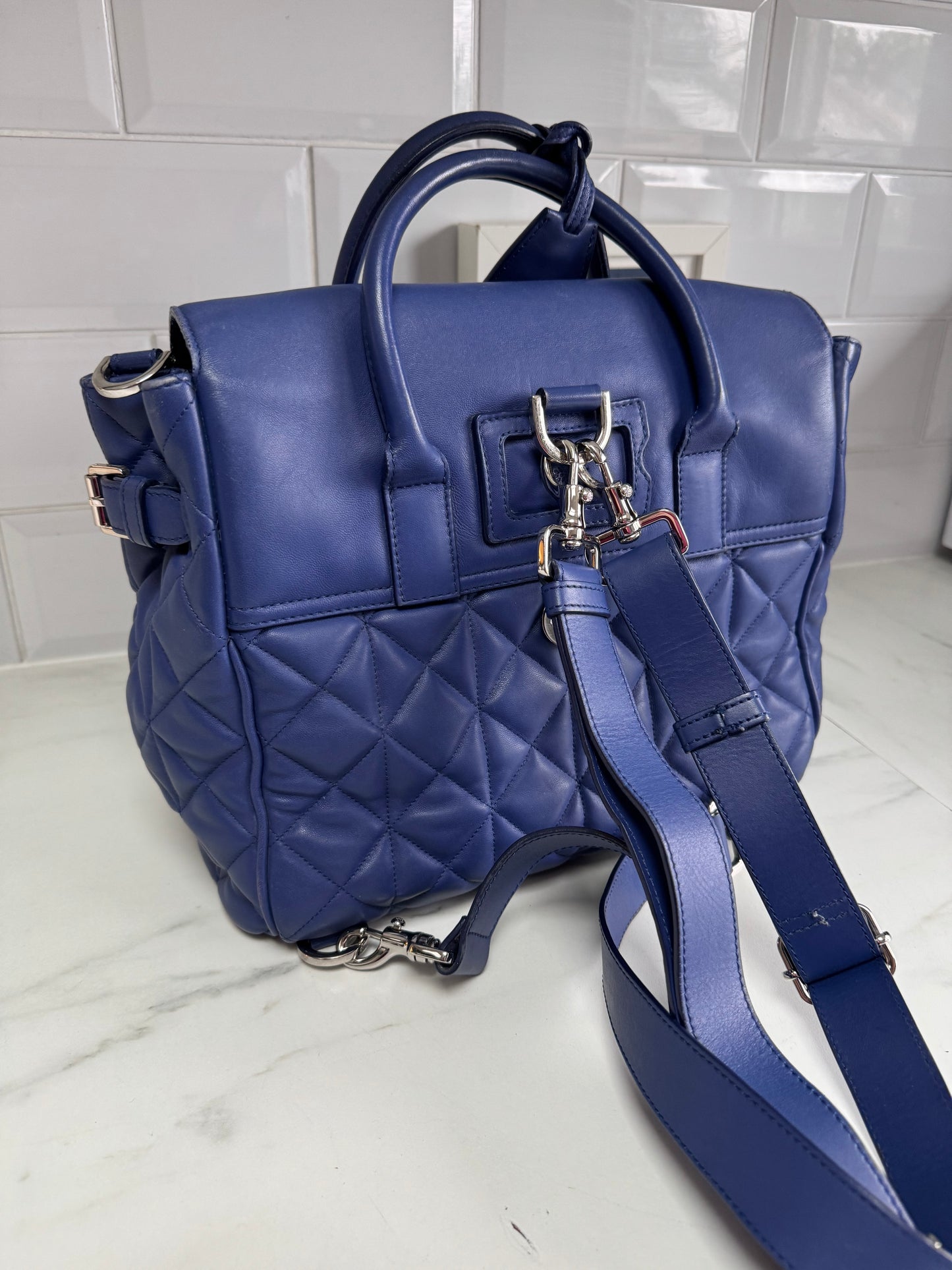 Mulberry Medium Quilted “Cara Delevingne” Backpack - Indigo Blue