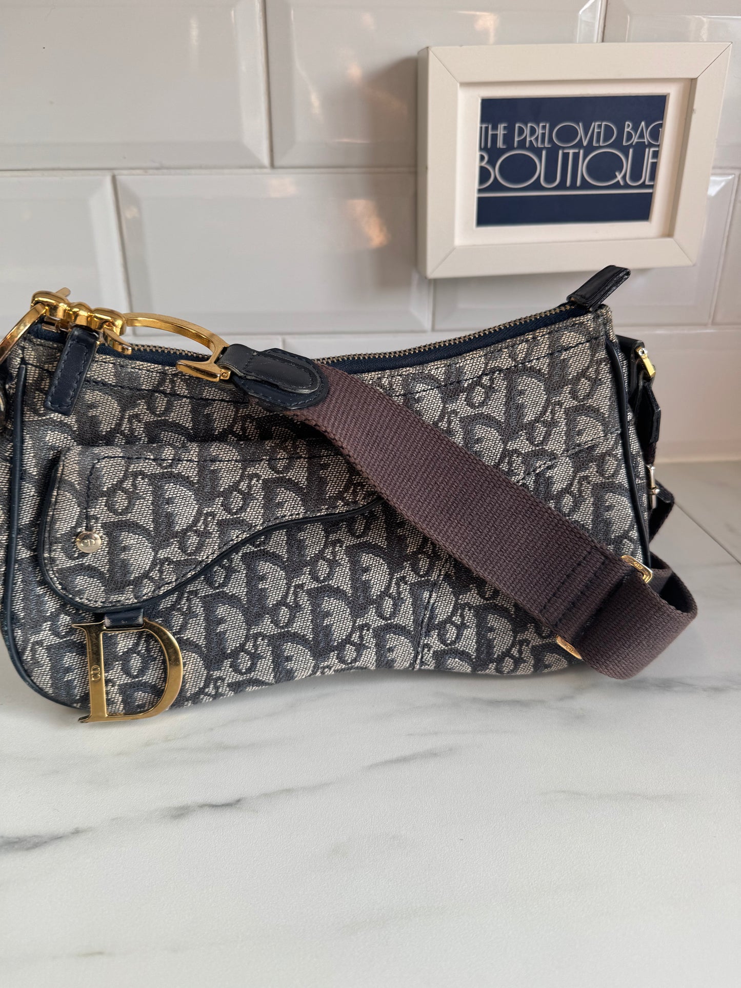 Diorissomo Trotter Canvas Double Saddle crossbody Bag - Navy