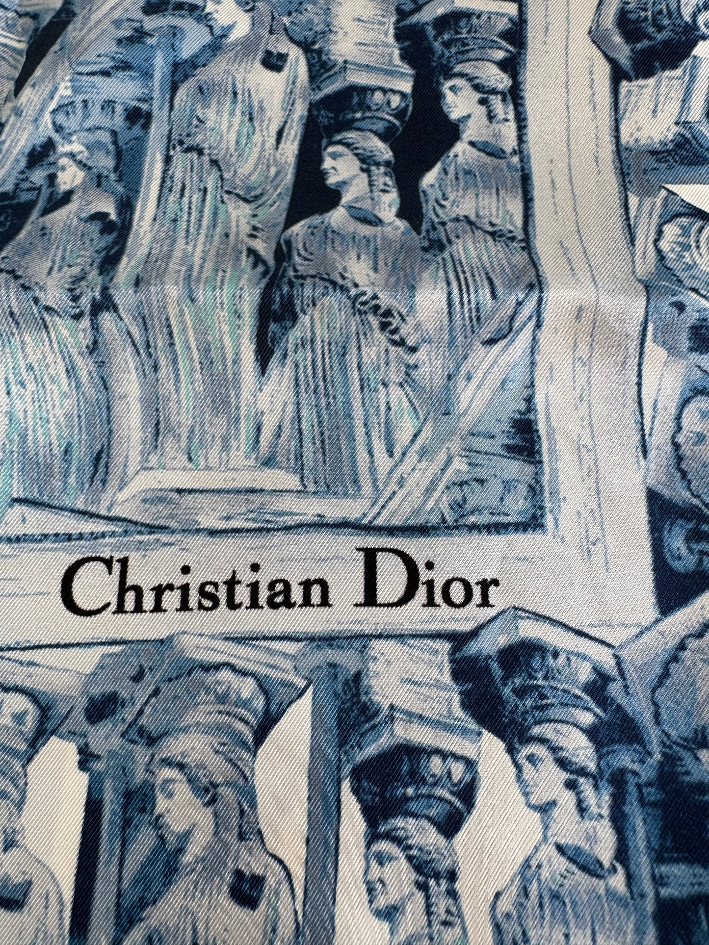 Christian Dior Square Silk Scarf - Navy and White