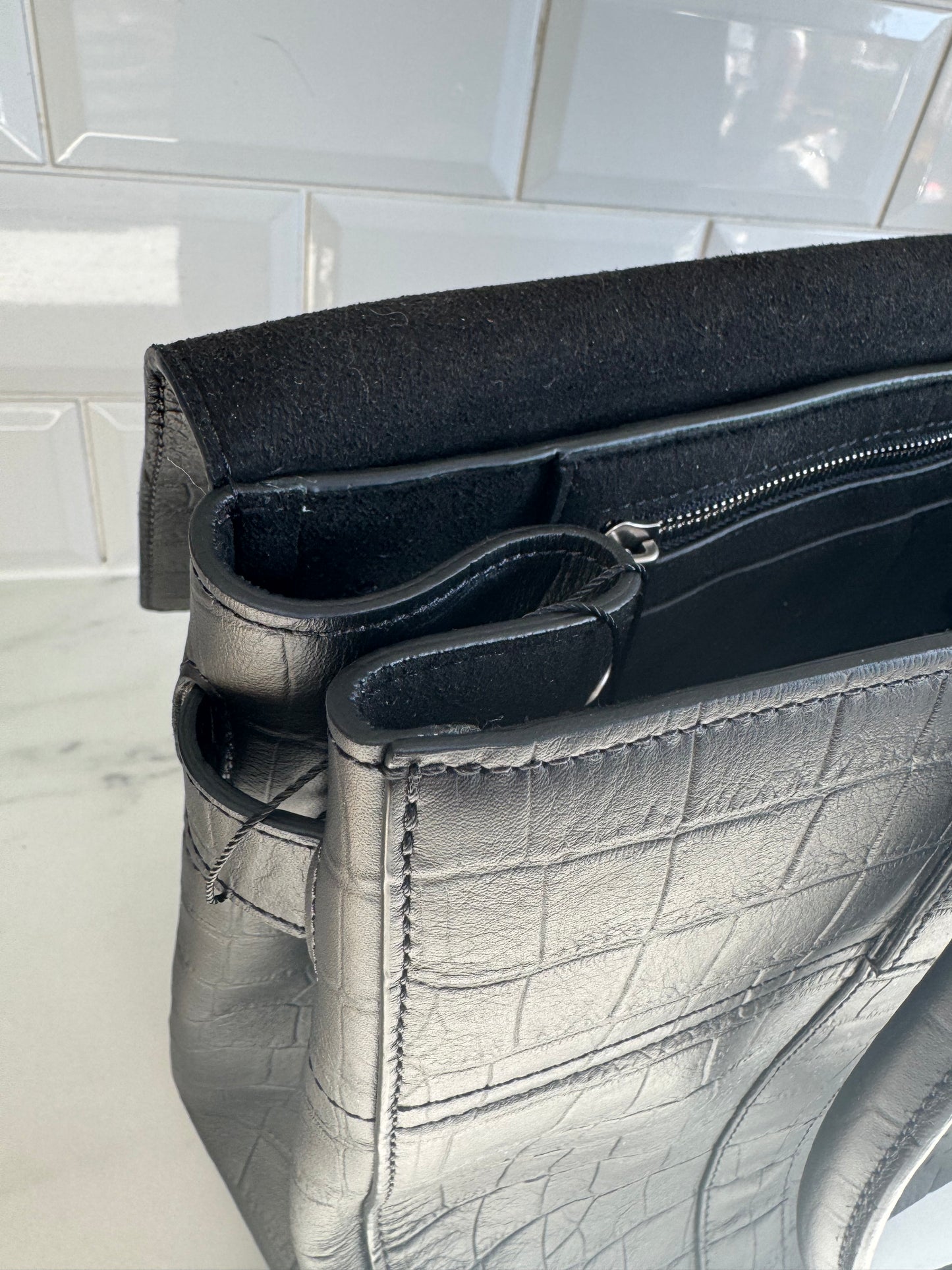 Mulberry Matte Croc Embossed Bayswater - Black