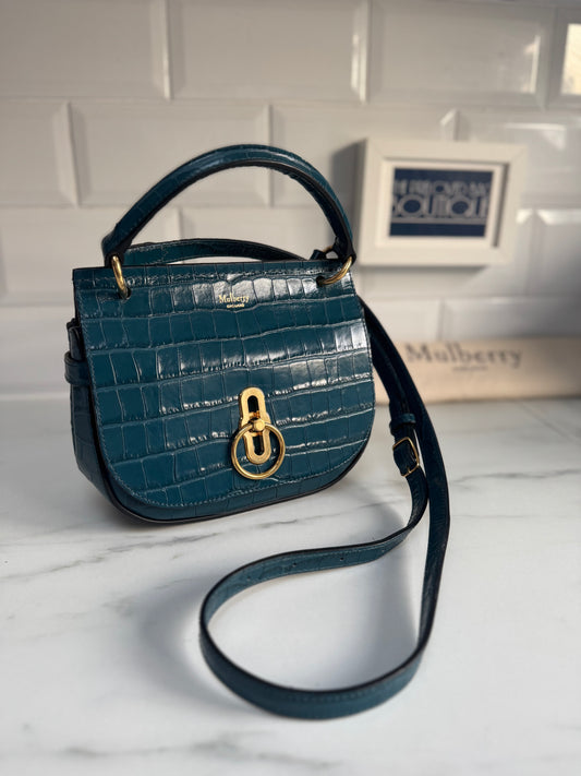 Mulberry Amberley - Teal Blue Croc Embossed