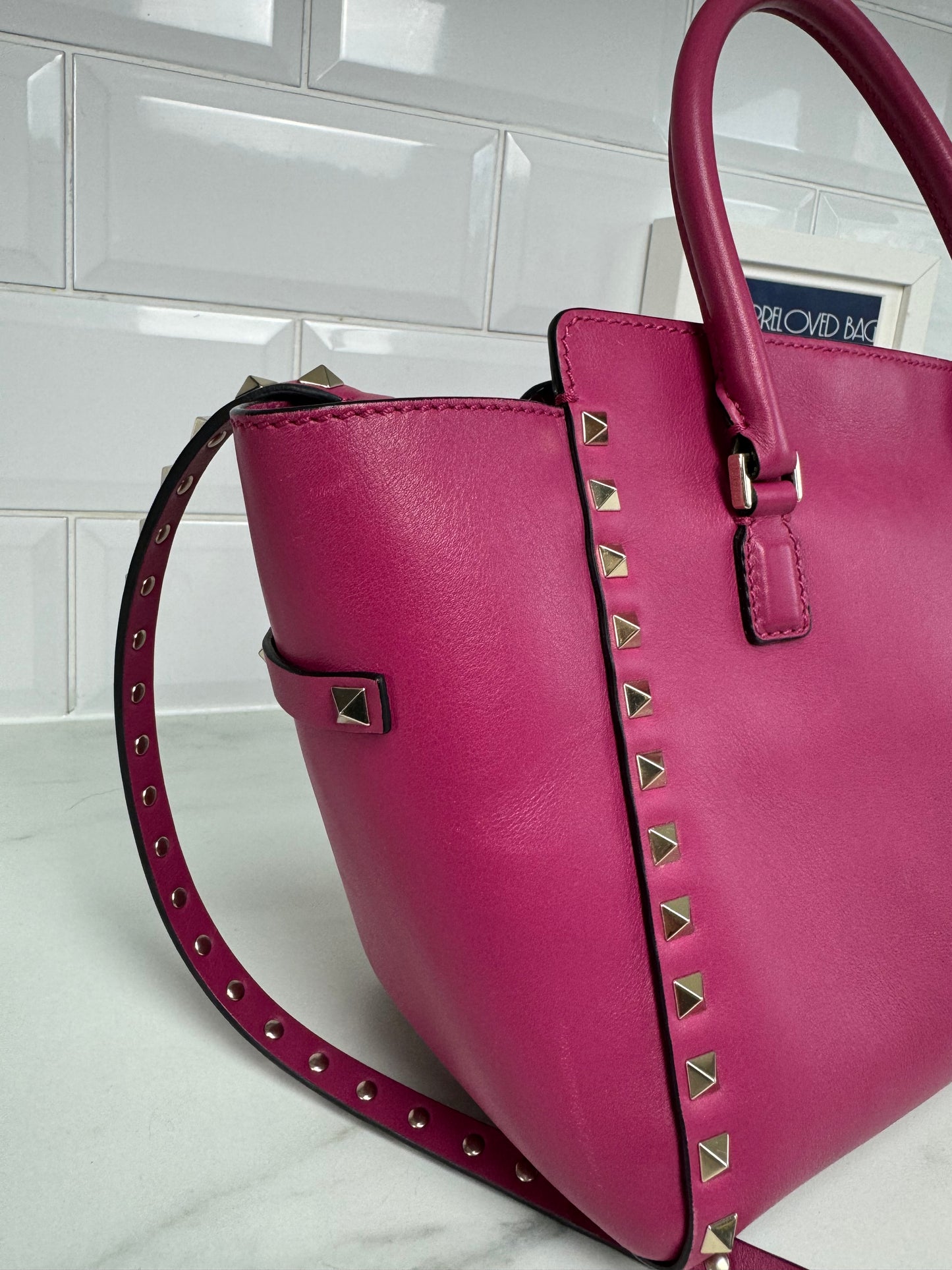 Valentino Rockstud Small Trapeze Tote - Magenta Pink